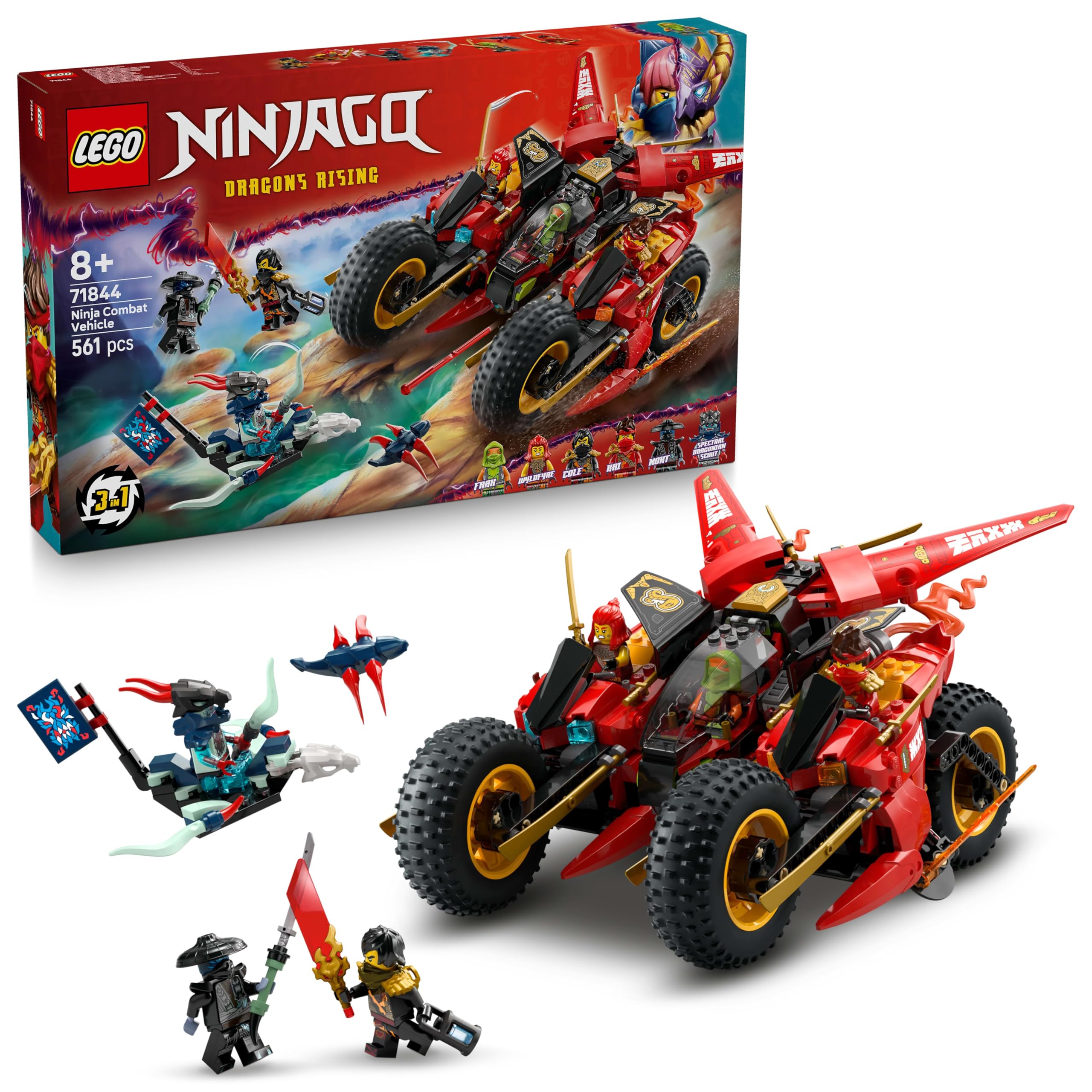 LEGO NINJAGO Pojazd bojowy ninja 71844 | pojazd ninja, zabawka akcji, prezent dla chłopca i dziewczynki 8+, misja ninja, 561 elementów