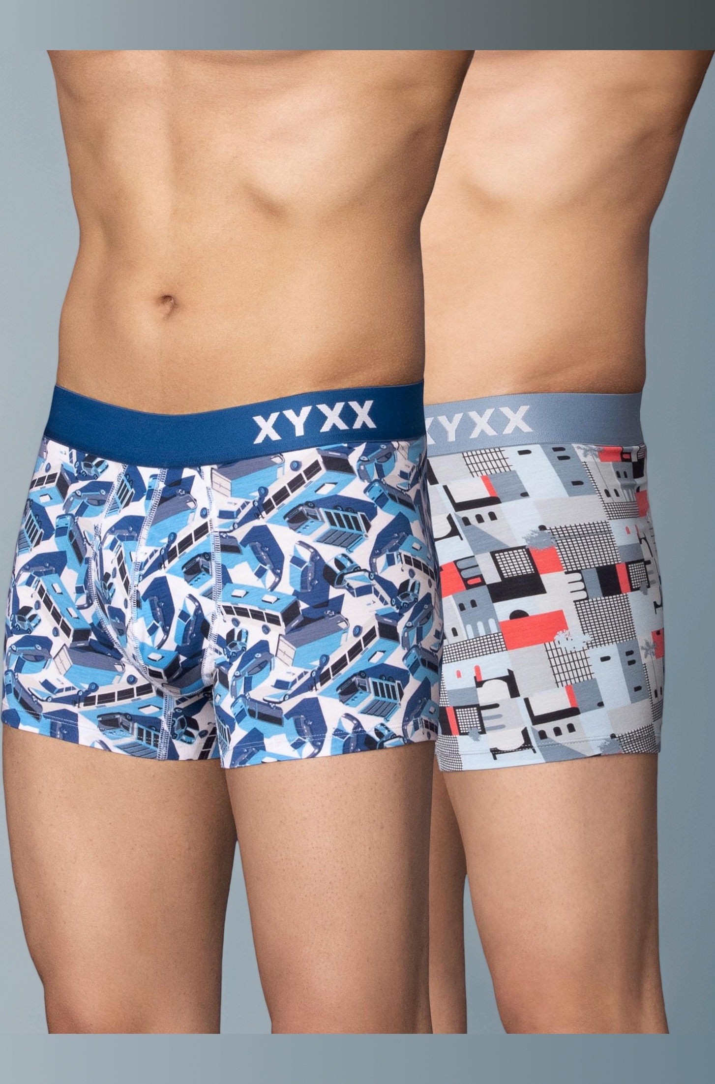 Men's Urbane & Flux Micromodal Regular Fit Printed Antimicrobial Trunks with No Marks Waistband (Pack of 2)
