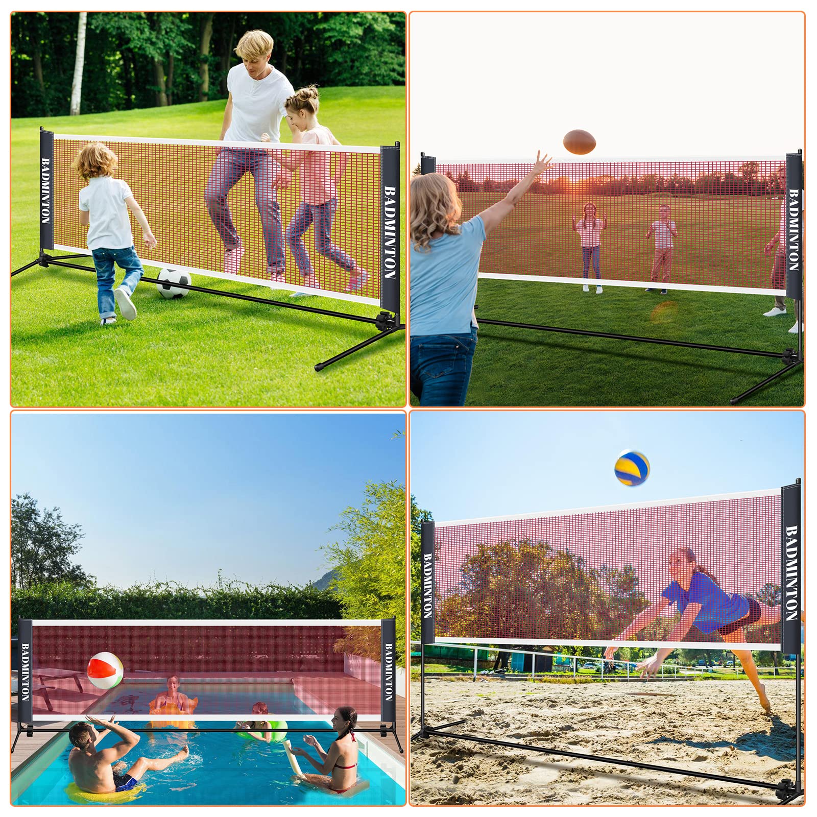 Filet de badminton d'extérieur, filet de volley-ball, réglable en hauteur, pliable, filet de volley-ball avec sac de transport, filet de badminton pour jardin, terrain de sport et autres lieux