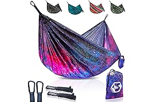 Foxelli Camping Hammock - Ultra Lightweight Parachute Nylon, Portable Hammock w/ Tree Straps & Carabiners