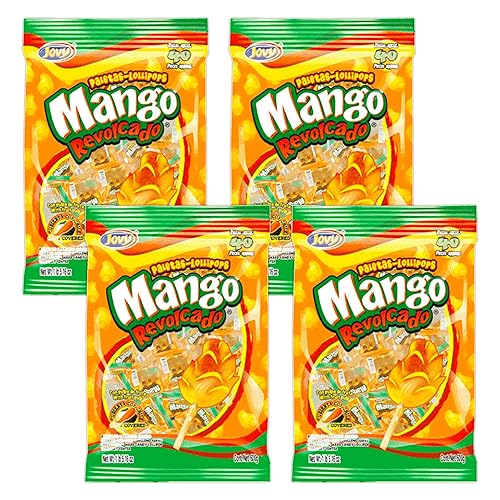 Paleta cubierta de chile Revolcado de mango con centro de caramelo suave, 4 bolsas de 40 unidades
