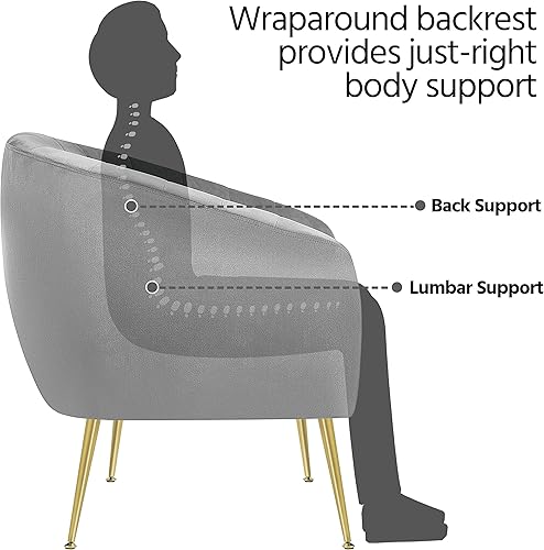 Miniatura 5 de Yaheetech - Silla decorativa acentuada, silla moderna de barril con patas de metal dorado, silla de acento acolchada para sala de Gris,Marfil