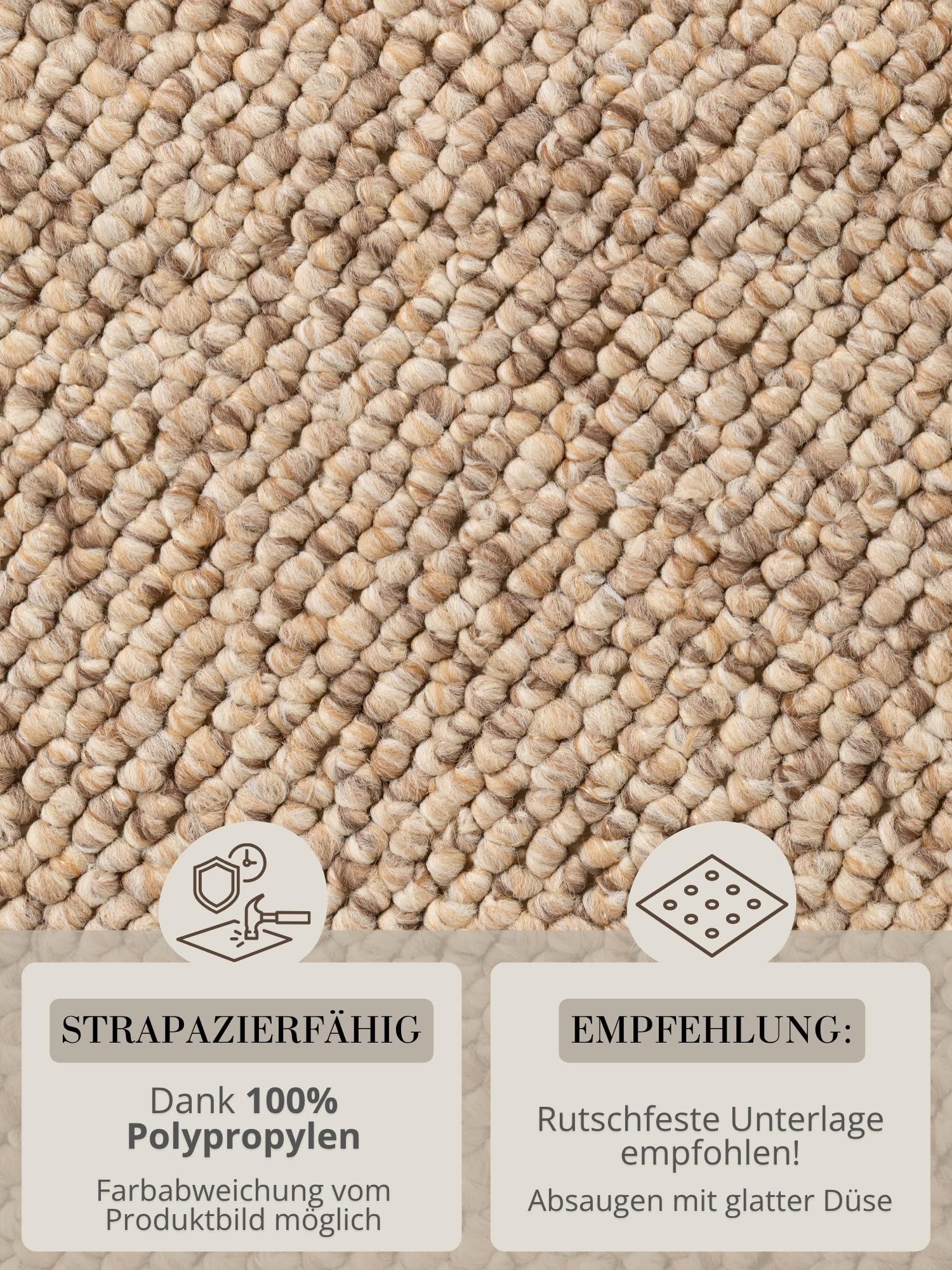 Hanse Home Wolly Teppich – Wohnzimmerteppich Flachgewebe Kurzflor Woll-Optik Wolle Skandi-Look Esszimmer, Wohnzimmer, Kinderzimmer, Schlafzimmer – Beige Braun, 60x90cm