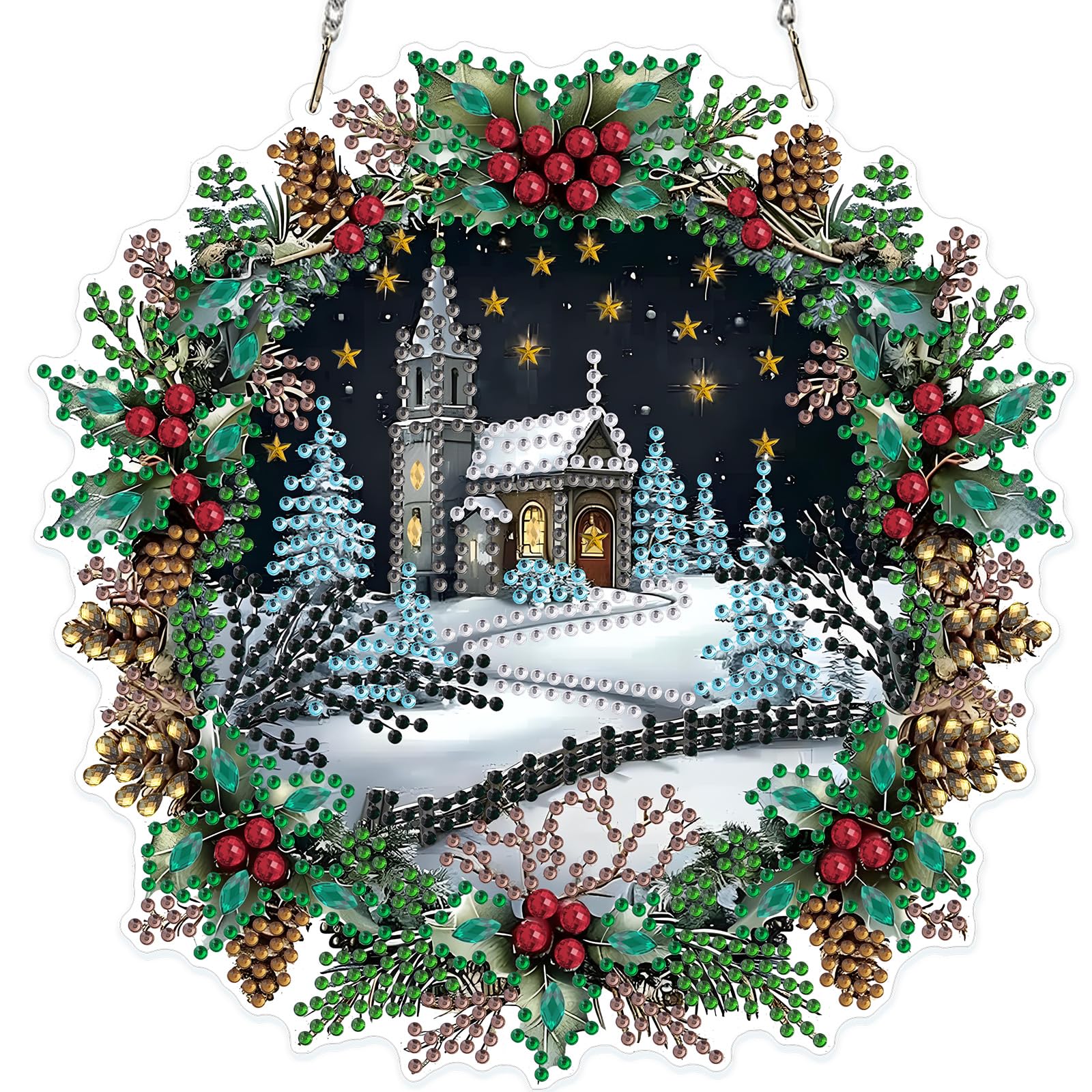 MOGTAA Christmas Diamond Art Hanging Kits for Adults Kids, 5D Special Shape Diamond Painting Christmas Winter Pendant Kits, Crystal Rhinestones Landscape Crystal Art Painting for Home Decor Gifts