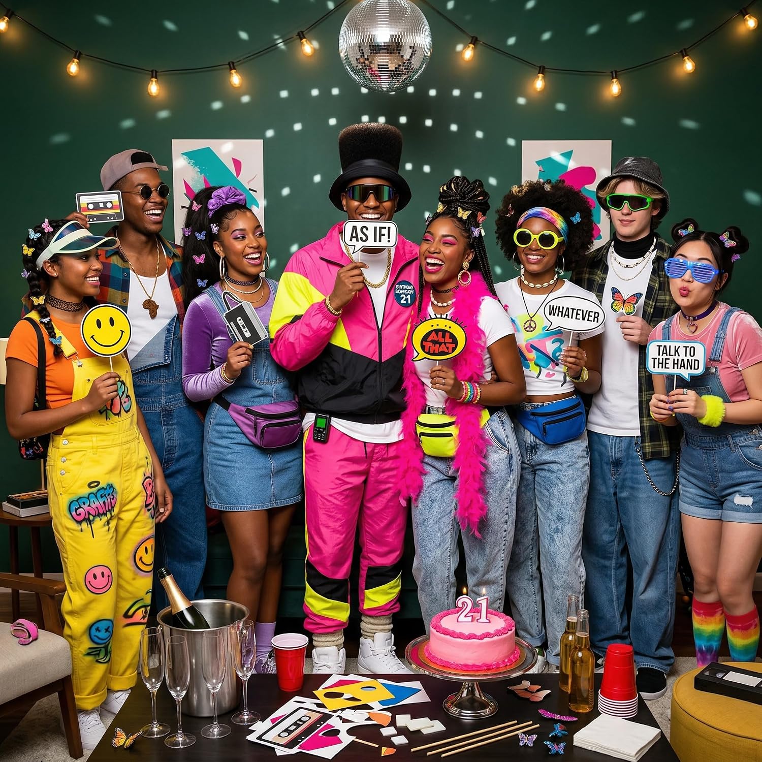 Throwback 90s Photo Booth Props - 40 Pieces - Funny 1990s Theme Party Supplies, Decorations and Gifts