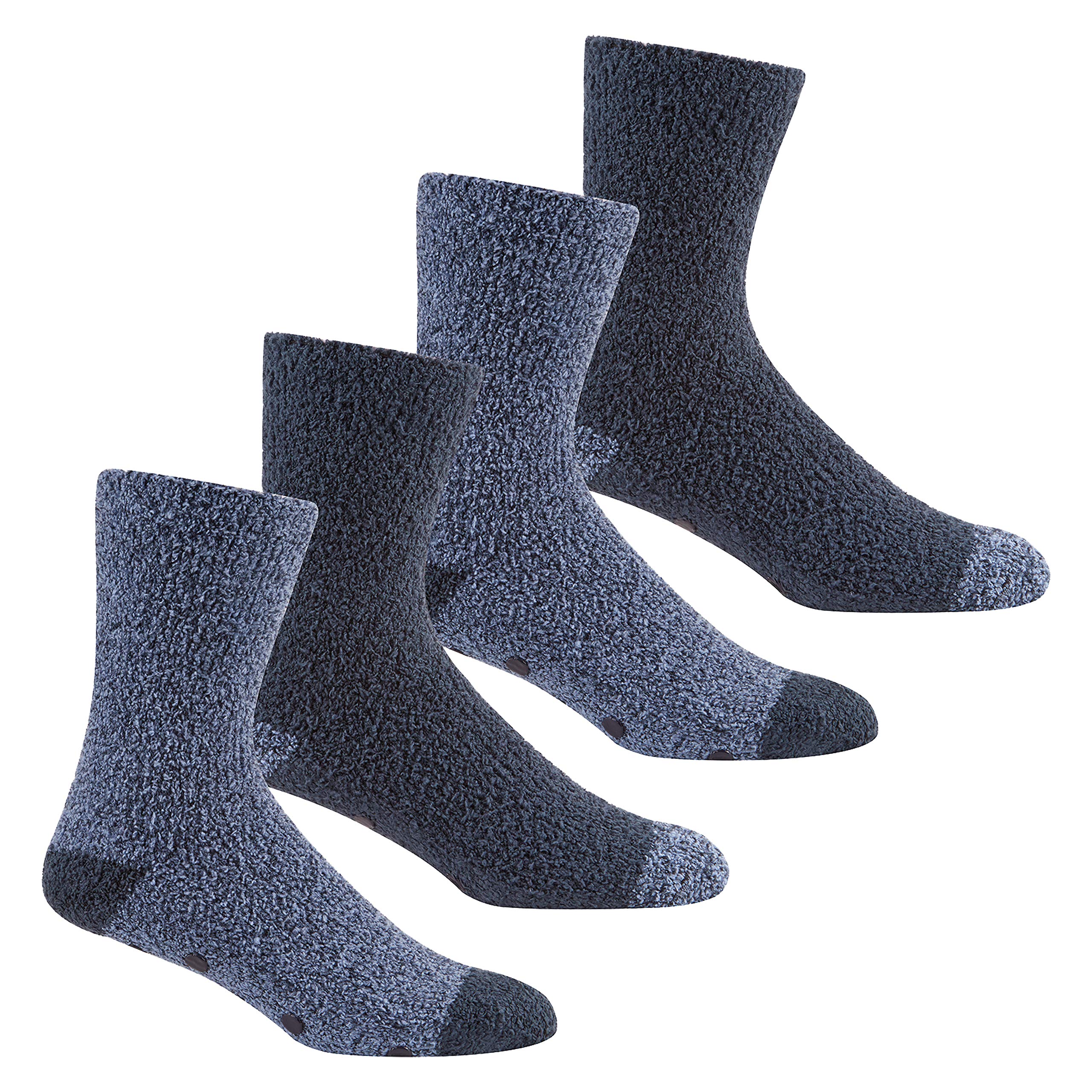 Metzuyan Mens Fluffy Bed Socks With Non-Slip Grippers Navy Size 6-11