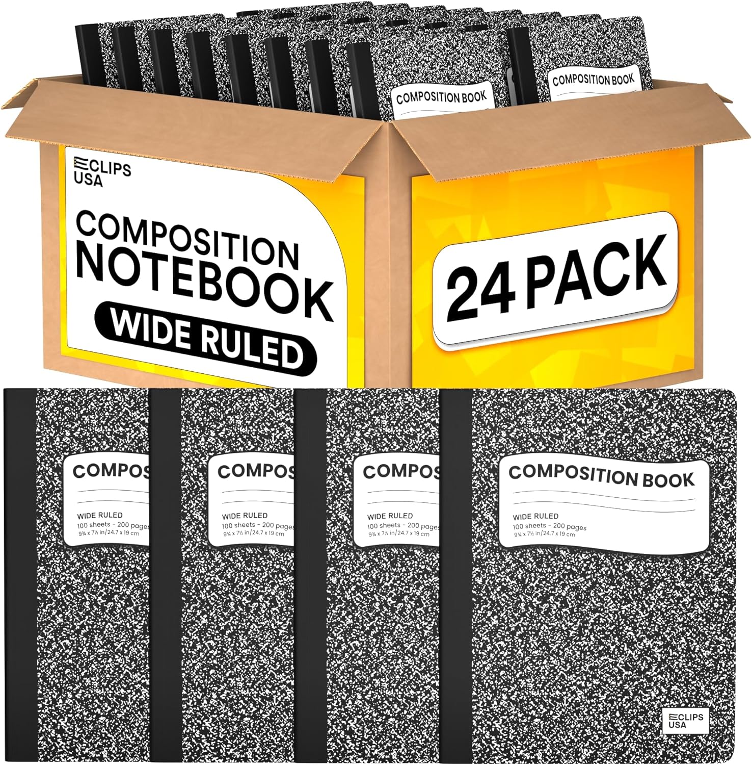 Composition Notebooks, Wide Ruled Composition Notebook, Hard Cover Marble Composition Notebook, 100 sheets (200 Pages) (24, Wide Ruled)
