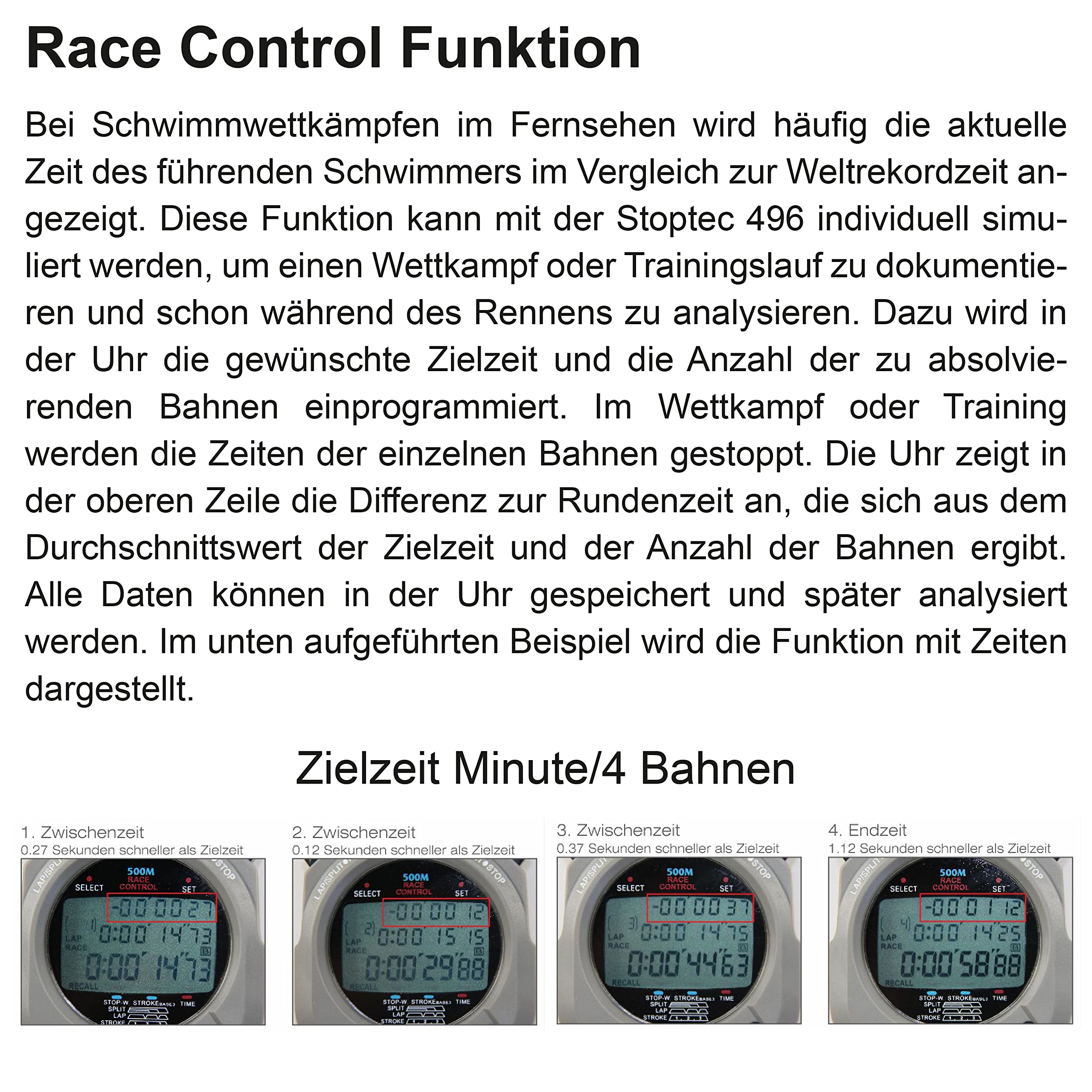 Stoptec Cronometro 496 Display 3 Righe 500 Memoria Misurazione Frequenza Corsa Controllo Gara Ora Data Antispruzzo