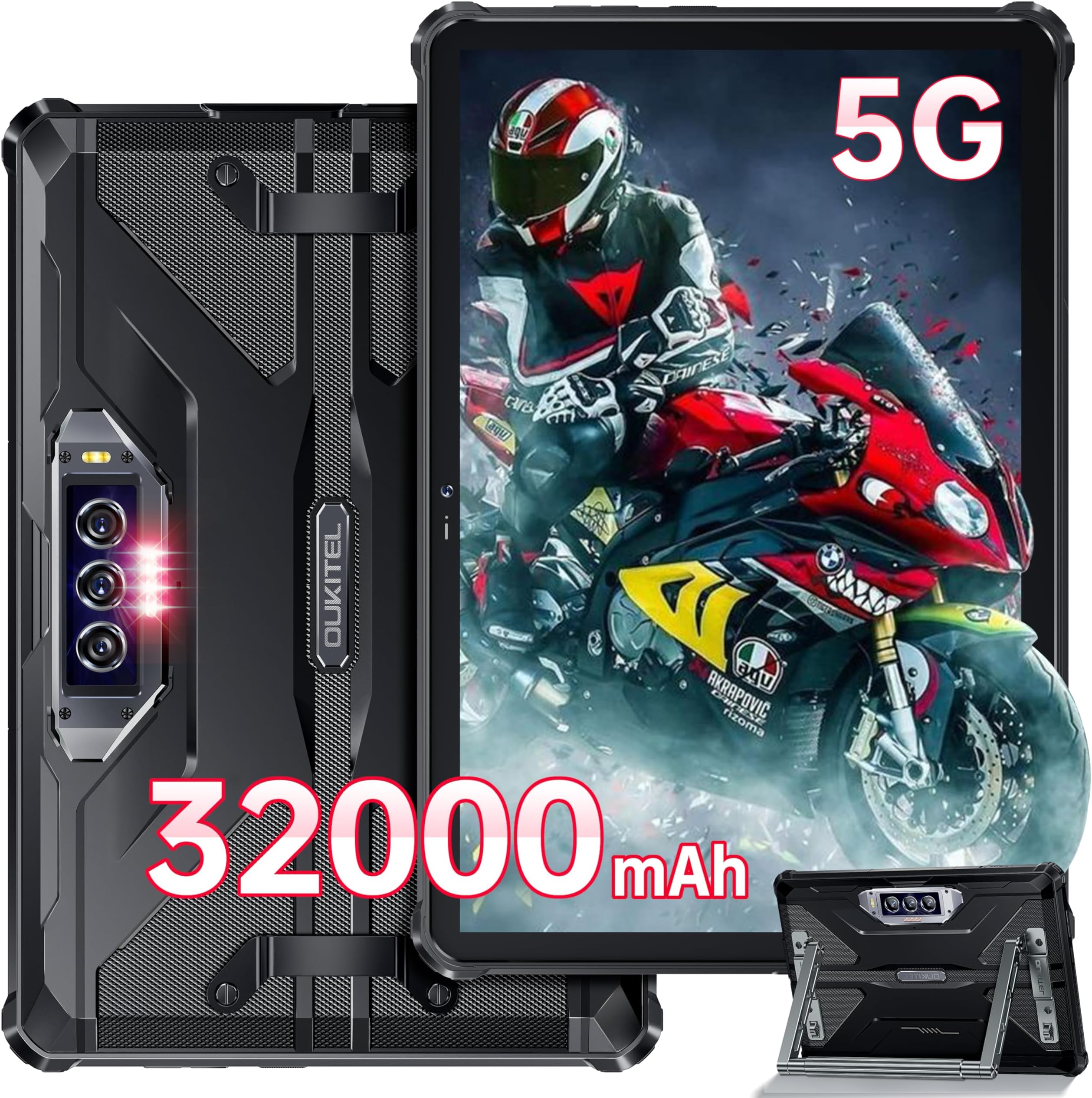 OUKITEL RT7 5G Rugged Tablet Android 13, 24GB+256GB - Waterproof Tablet, 32000mAh Battery 10.1" FHD+Tablets,33W Fast Charging,48MP+32MP+20MP Night Vision Camera, 5G Dual SIM+5G WiFi/OTG/GPS/T-Mobile