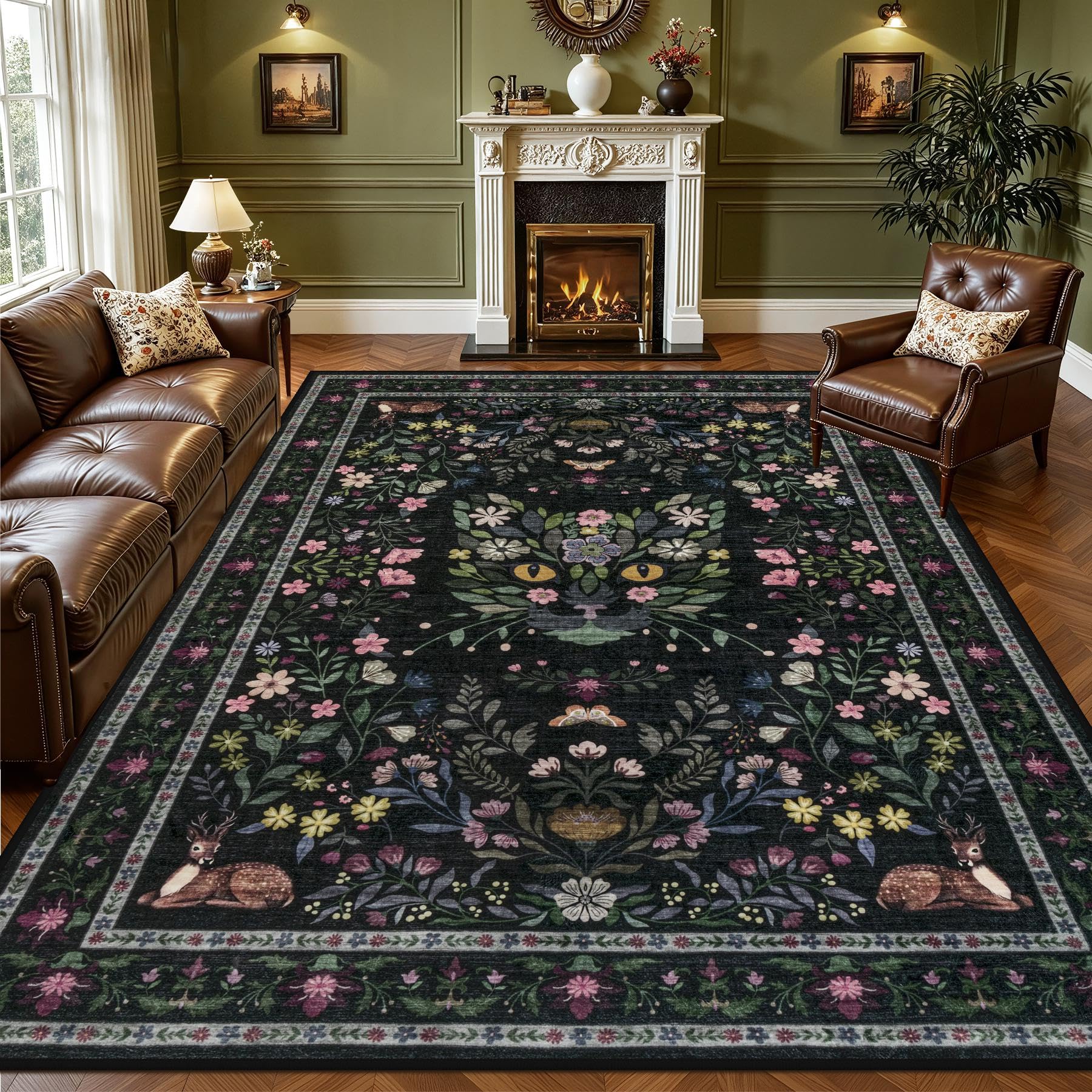 Photo 1 of ***STYLE MAY SLIGHTLY DIFFER/ HEAVILY USED/ MINOR DAMAGE (WHITE STREAKS)**** 6x9 Area Rugs Living Room Rug: Vintage Washable Rug Floral Soft Carpet Indoor Floor Non-Slip Boho Stain Resistant Large Carpets for Bedroom Kids Nursery Dining Room Farmhouse Hom