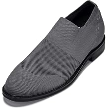 CALTO Mens Invisible Height Increasing Elevator Casual Shoes - Grey Ultra Light-Weight Slip-on Knitted Business Dressy Casual Shoes - 2.4 Inches Taller - X1542 - Size 9 DM US
