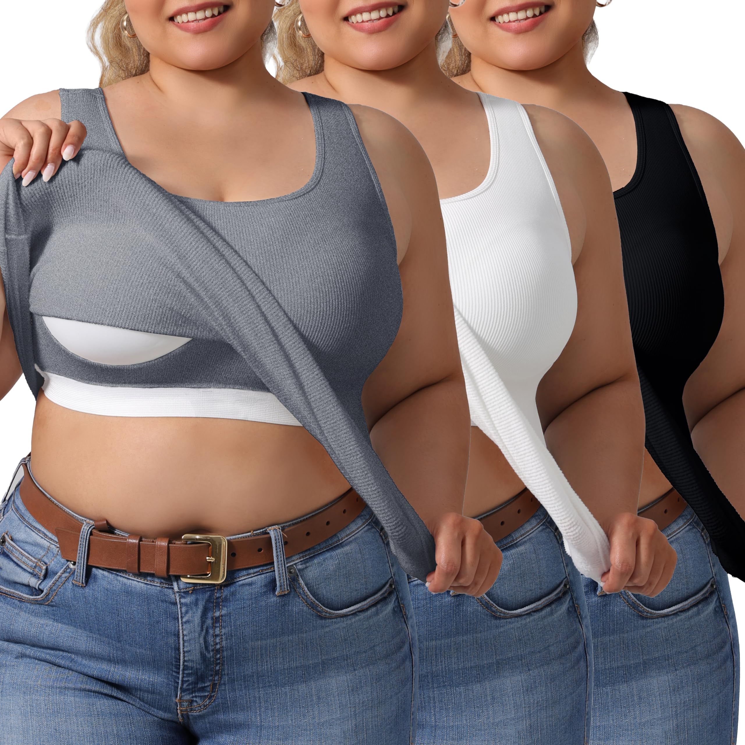 Plus Size U-Back Workout Tank 3-Pack