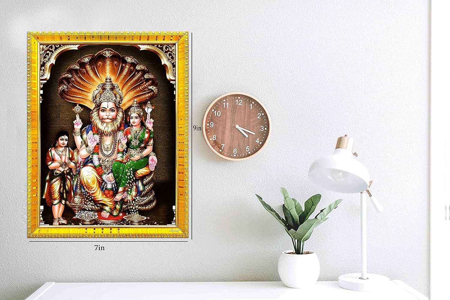 zig zag Lakshmi Narasimha Swamy Photo Frame For Wall / Table / Pooja Room ( 7x9 inches, Acrylic Glass) Golden