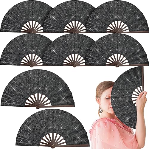 Wenqik 9 piezas de decoración de abanico grande con purpurina plegable de bambú plegable plegable a mano ventilador chino de Kung Fu para regalos de