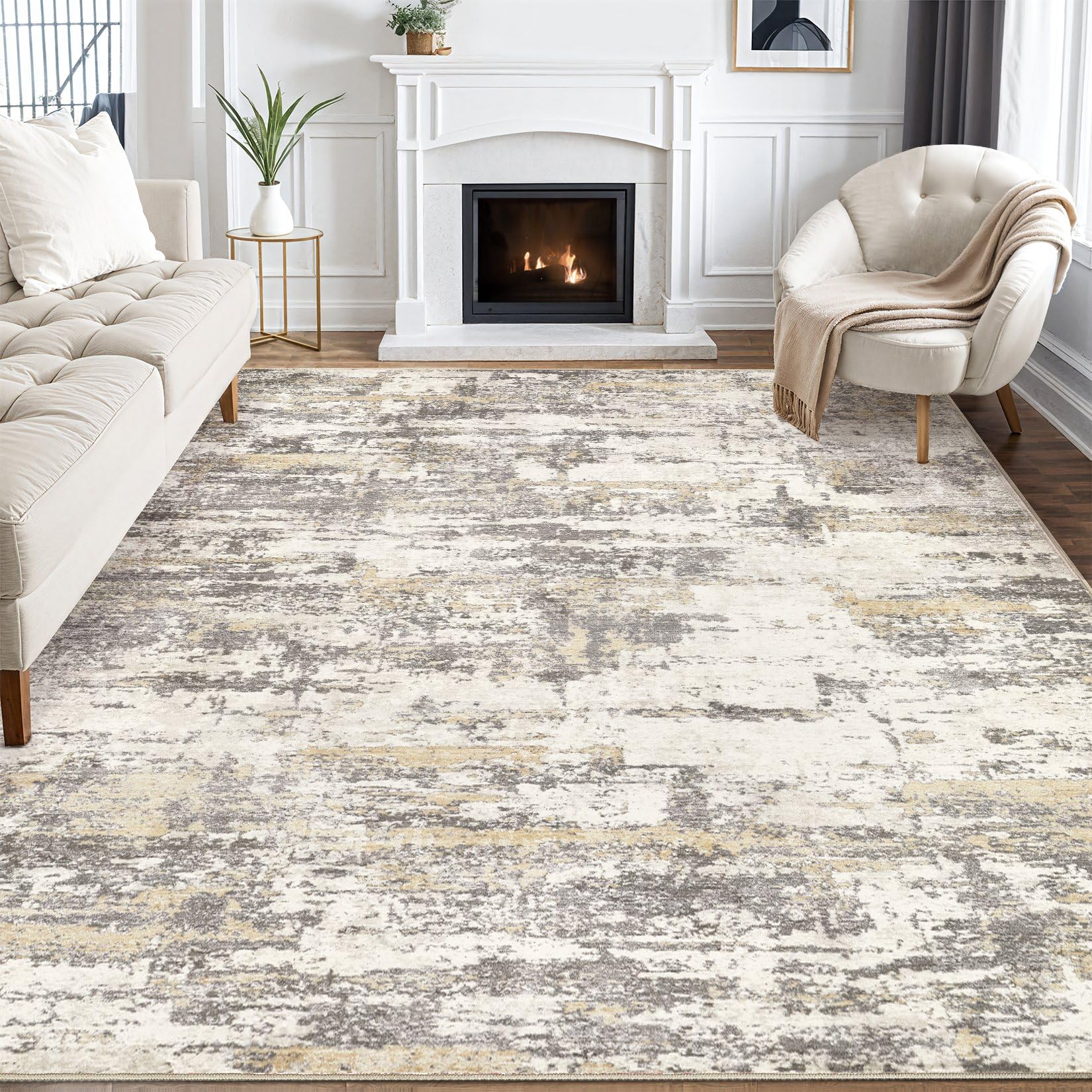 Area Rugs for Living Room: 5x7 Abstract Washable Rug Modern Neutral Large Soft S