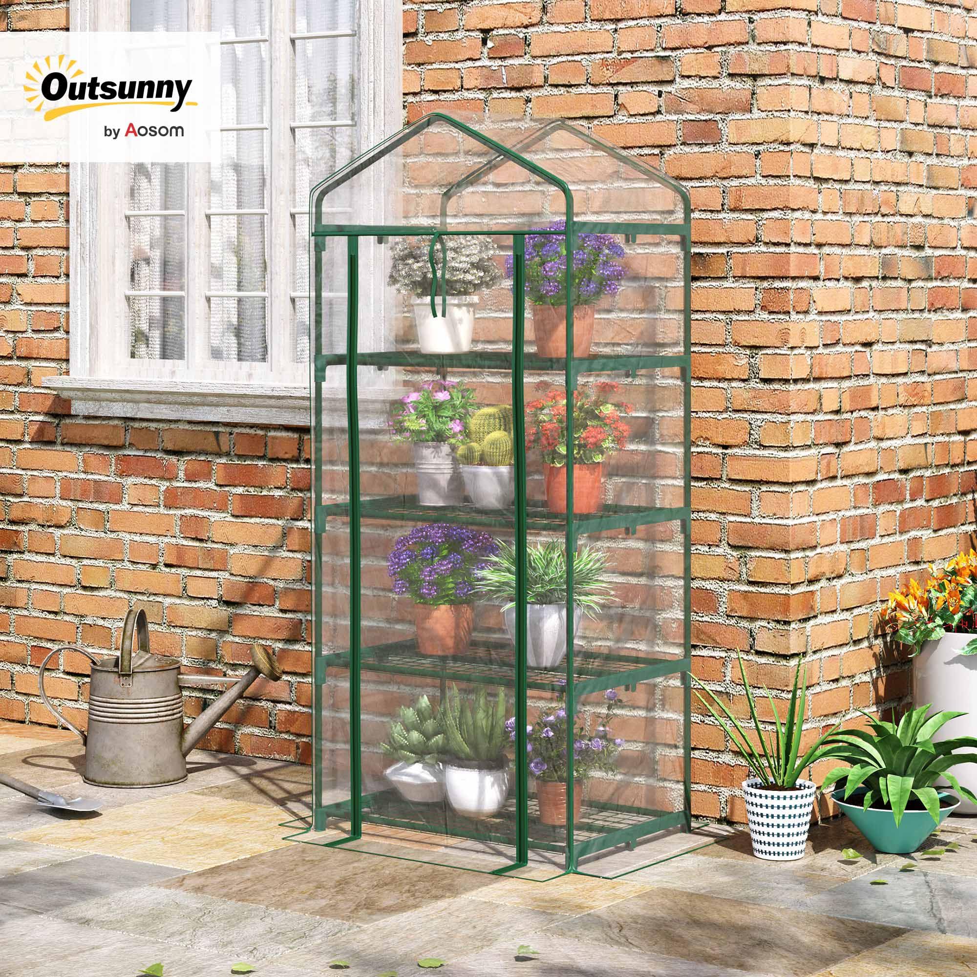 Outsunny Serra da Balcone Compatta con 4 Ripiani per Piante, Serra da Giardino con Copertura in PVC Trasparente, 70x50x160cm