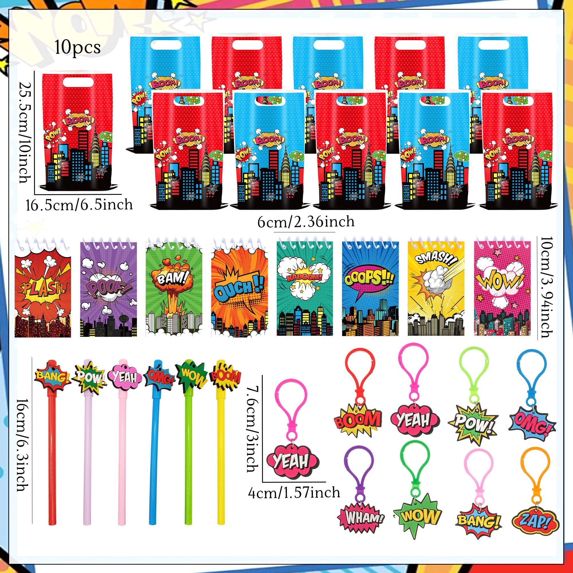 BACH AND BOOZY 32PCS Hero Party Favors Mini Spiral Notepads Hero Pens Gift Bags Button Pin Badges for Gift Bag Fillers Party Carnival Prizes - Image 2