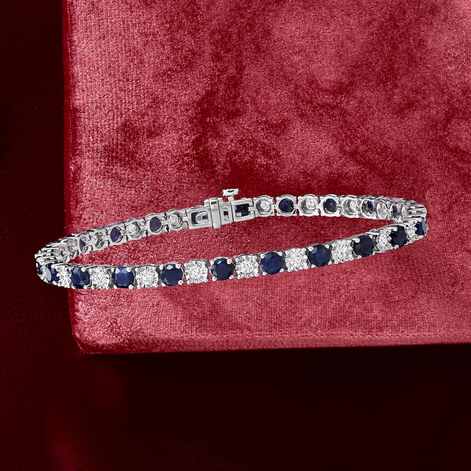 Ross-Simons 6.25 ct. t.w. Sapphire and 1.00 ct. t.w. Diamond Tennis Bracelet in Sterling Silver