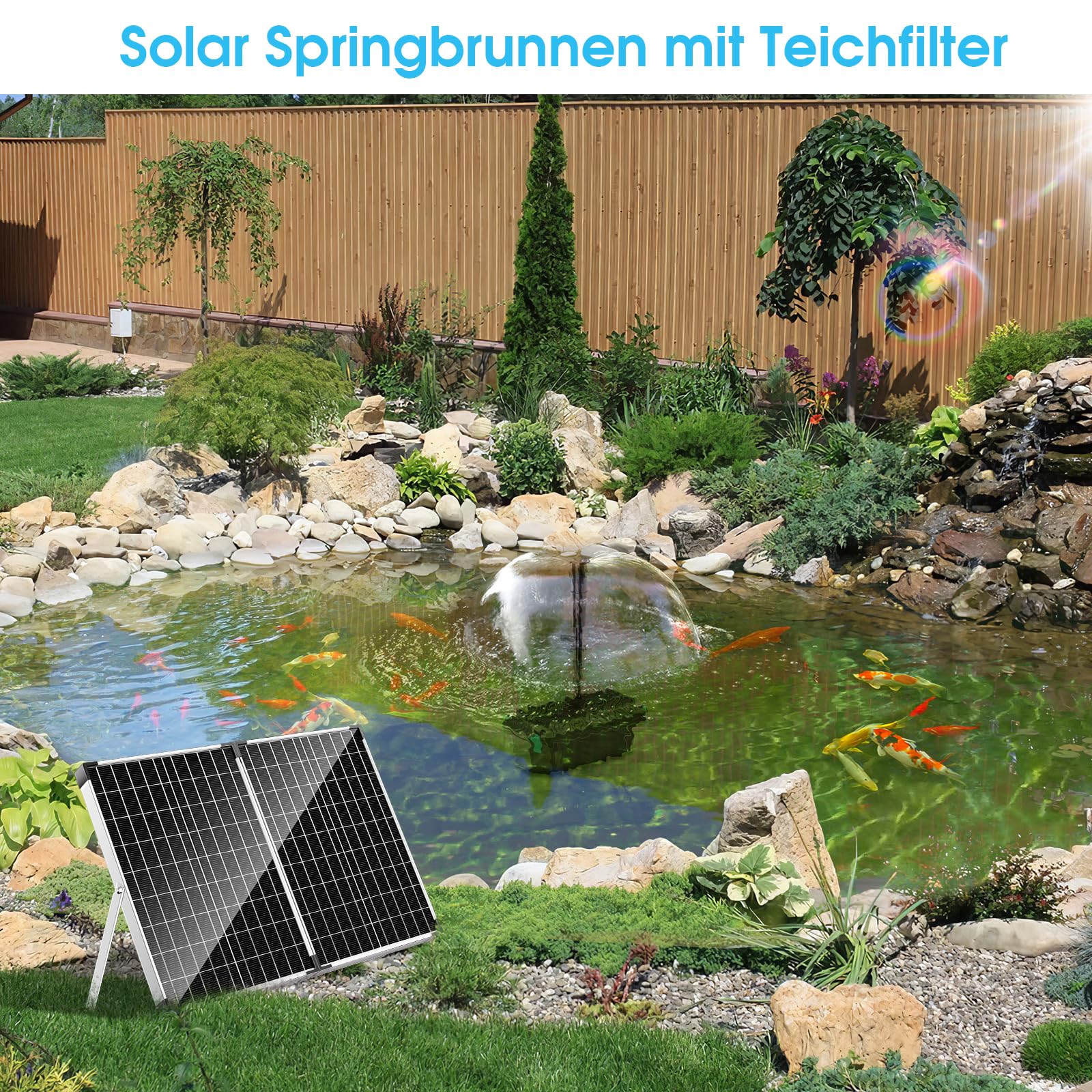 POPOSOAP 40W Teichfilter Solar mit Springbrunnenpumpe, 1620 L/h Komplettes Teichfiltrations- und Solarbrunnen-Set für kleine Gartenteiche, Aquarien und Wasserspiele