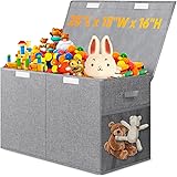 Large Toy Storage Box with Lid Divider, Sturdy Collapsible Toys Organizer Chest Kids Storage Bins Boxes Baskets for Boys, Girls, Nursery, Bedroom, Living Room, Playroom, 25&quot;x13&quot;x16&quot;, Gray