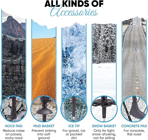 Miniatura 8 de Laniti Bastones de senderismo nórdicos  Bastones de senderismo ajustables ampliables hasta 54 pulgadas  Bastones de senderismo ligeros con 10 puntas