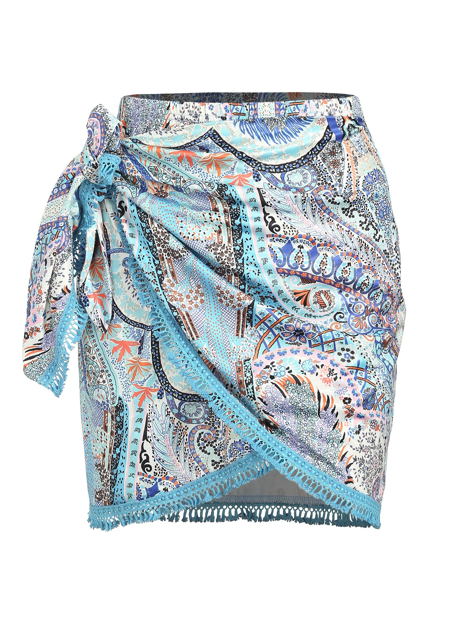 ZAFUL Falda con abertura para mujer, con estampado bohemio, corbata lateral, falda cruzada con borla, minifalda informal para la playa