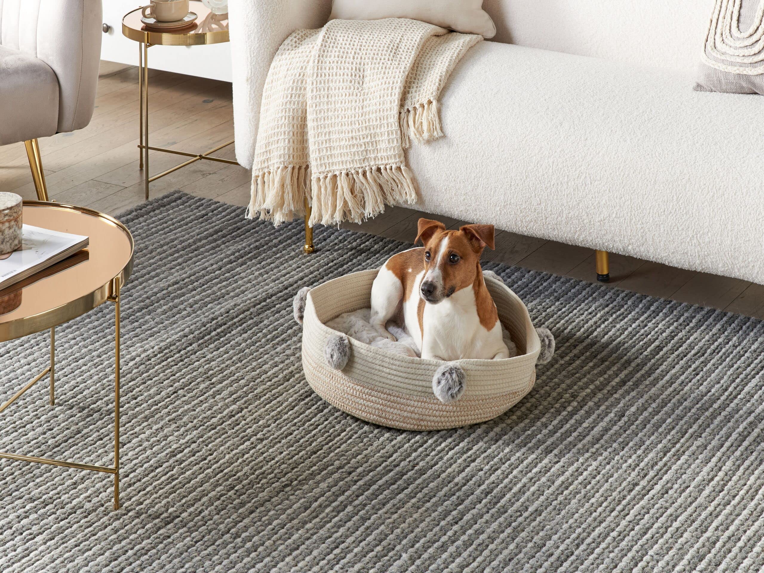 Beliani Cama para Perro de algodón Beige Claro Blanco 44 cm Mascota Gato Asas Ortaca
