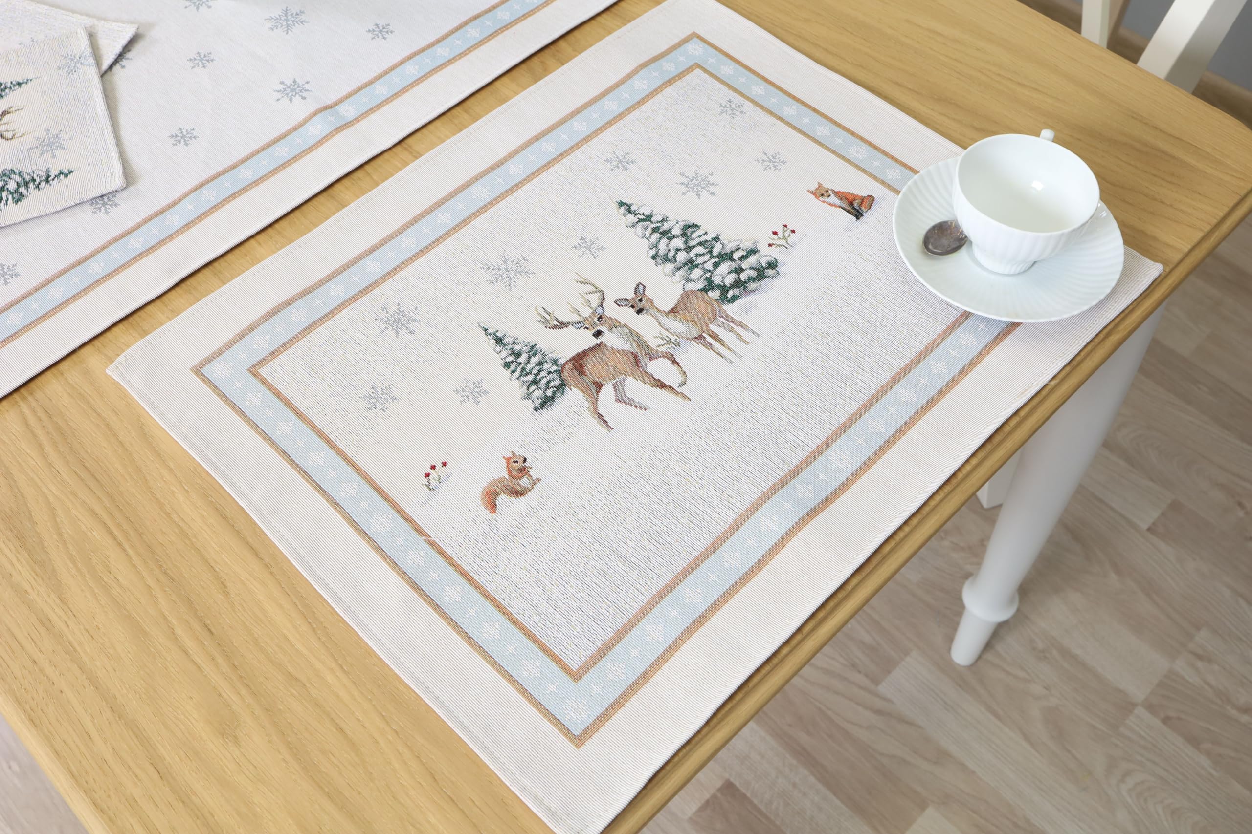 Lot de 4 sets de table, lavables, 40 x 50 cm, tissu 100 % jacquard, dessous de verre festifs, assiettes réutilisables, pour cuisine, décoration de Noël, miracle d'hiver