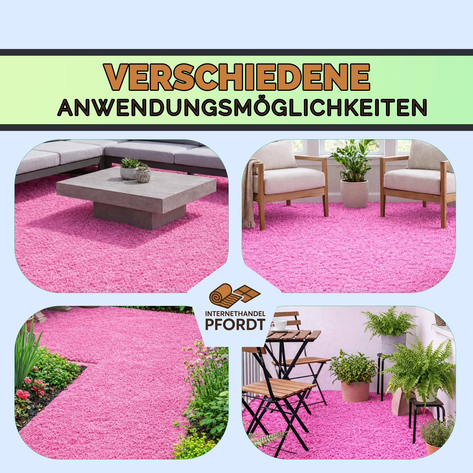Kunstrasen Hochflor Star 25 mm, Pink, 100x200 cm, wetterfest und pflegeleicht, dekorativer Rasenteppich für Balkon, Terrasse und Garten