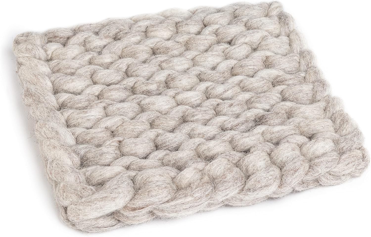 Abbott Collection Nepal Chunky Knitted Trivet - Wool Felt, Oatmeal Beidge (8" SQ)