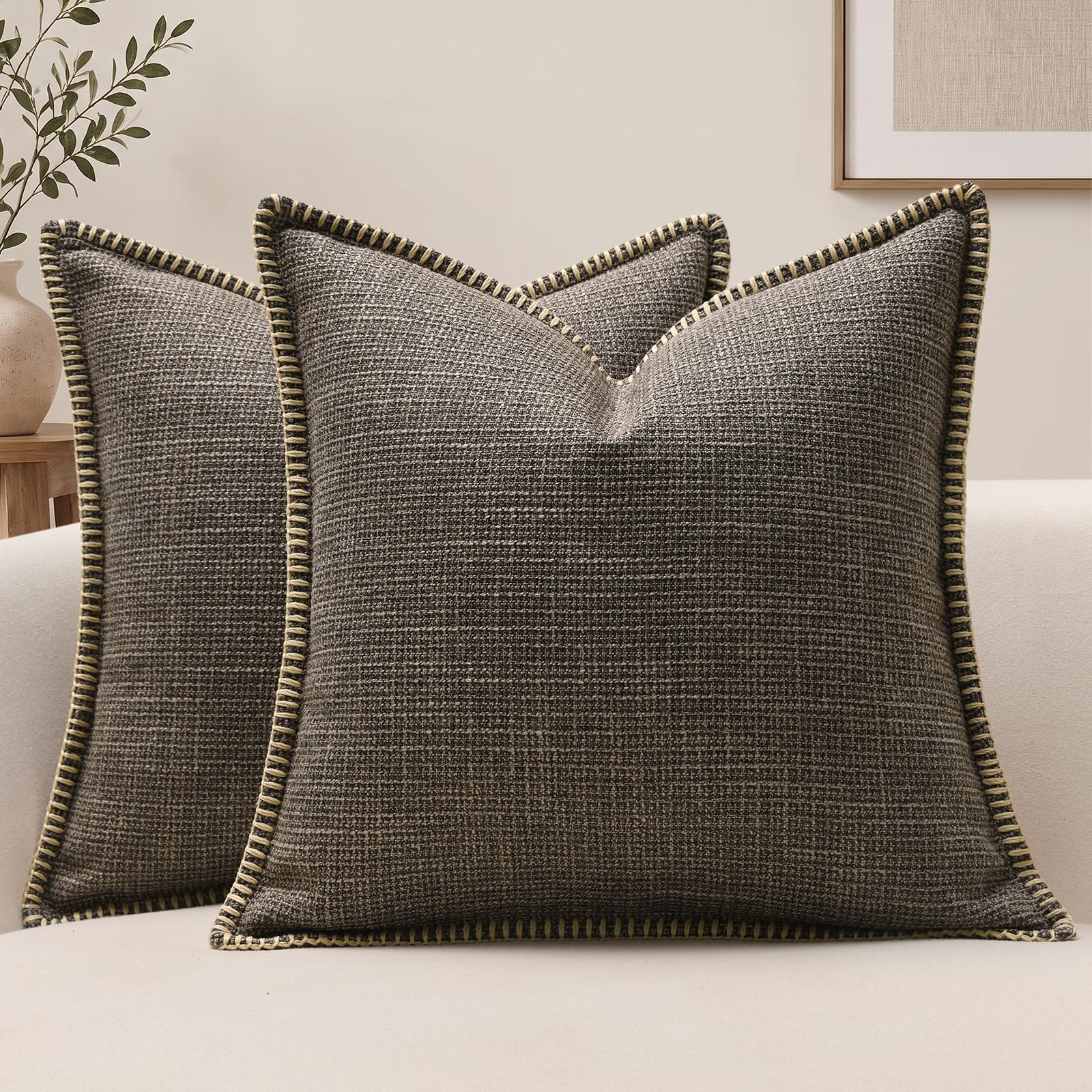 JOTOM Cushion Covers 60x60 cm Pack of 2 Dark Brown