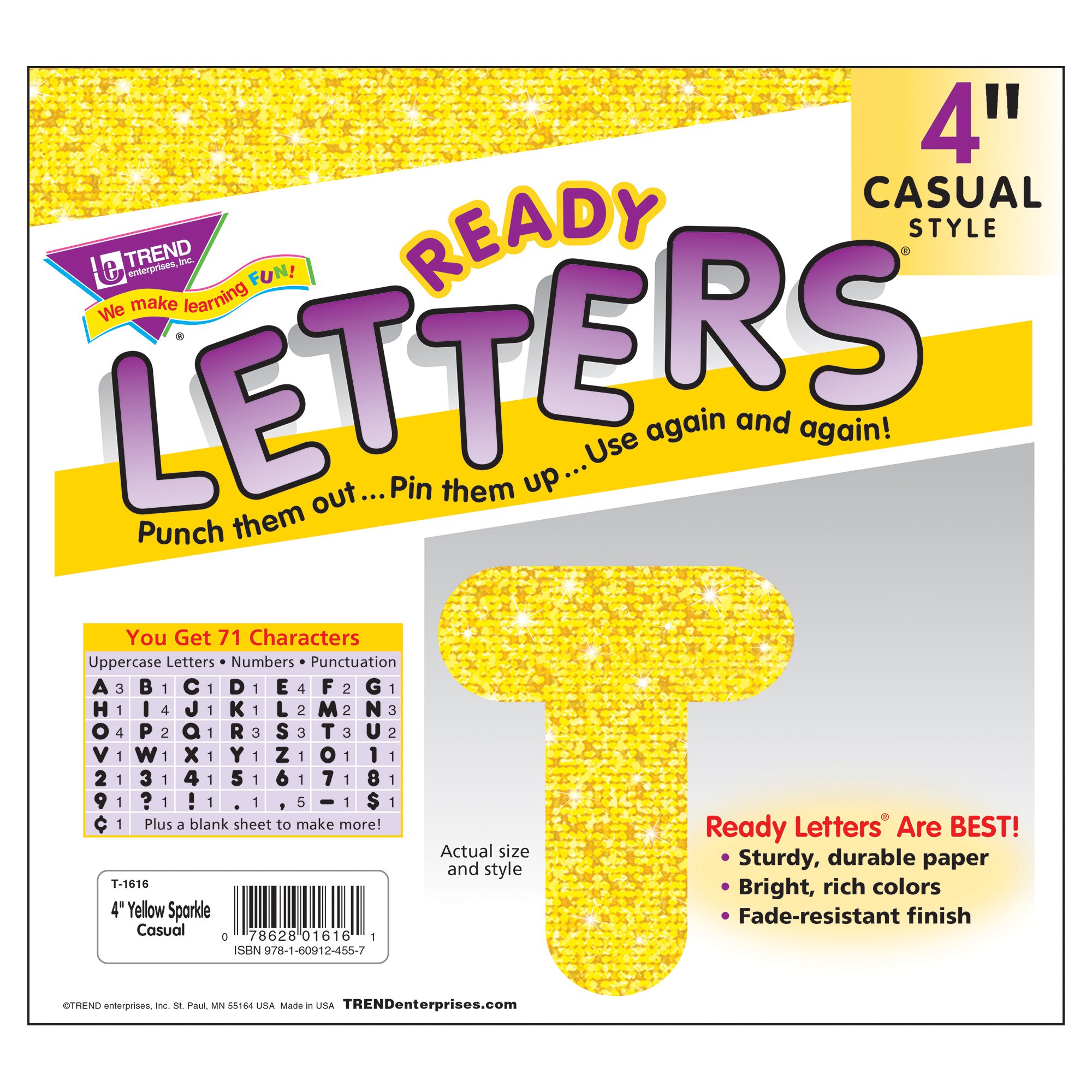 Trend Yellow Sparkle 4" Casual UC Ready Letters, Bulletin Board Decor, 4-Inch, 72 Pieces - Image 3