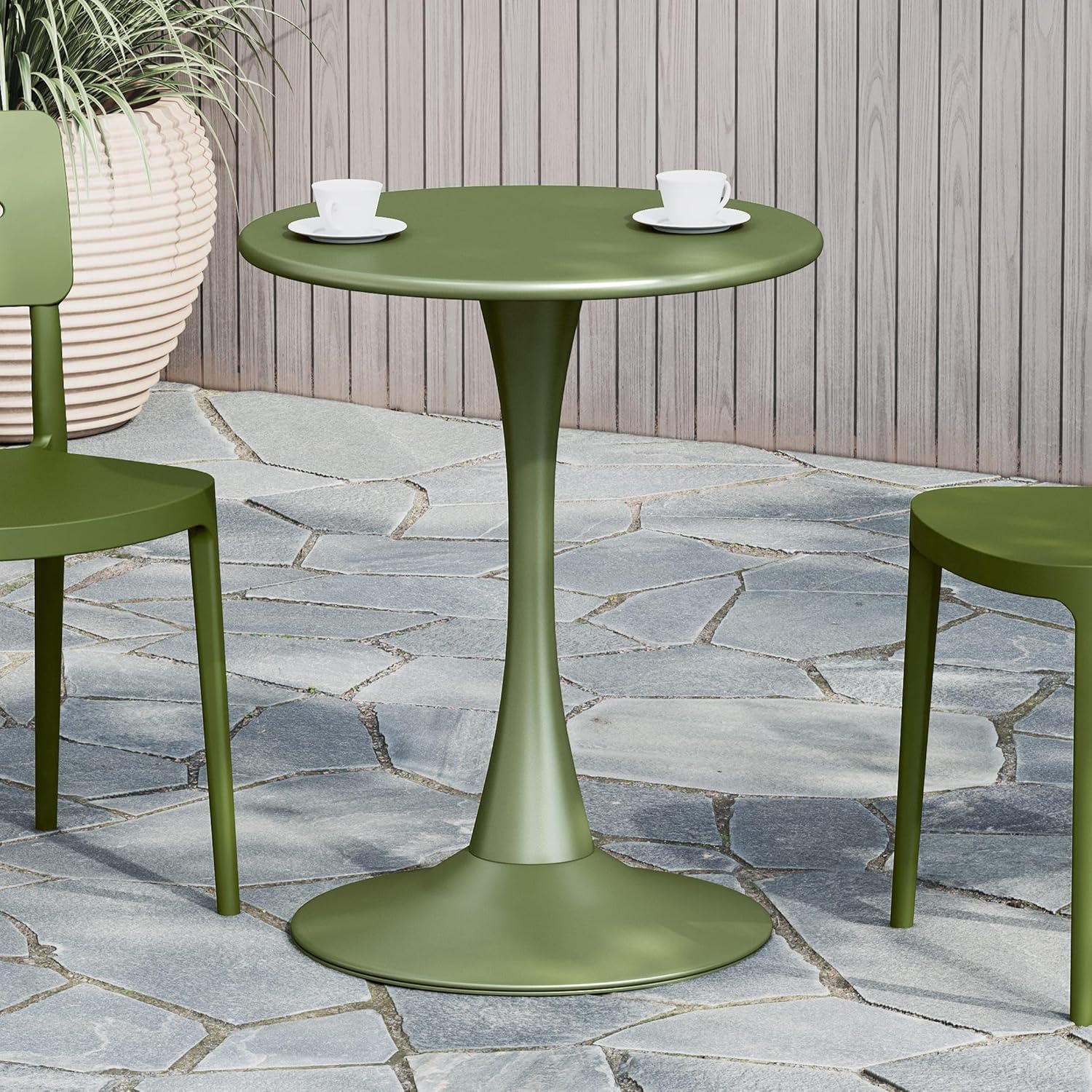 WestinTrends Playa 23.5" Round Outdoor Indoor Metal Cocktail Dining Table, Olive Green