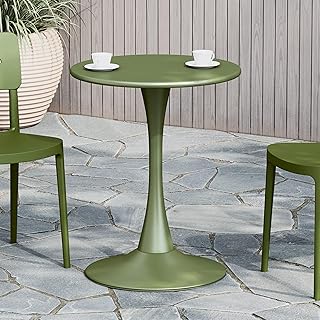 Costaelm Small Dining Table, Round PP Outdoor Table, Weather Resistant Balcony Table for Outside Poolside Deck Lawn Garden Backyard, Olive Green