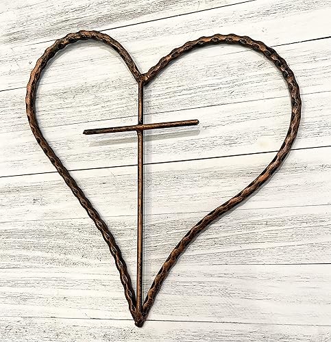 Miniatura 7 de Top Brass Decoración de pared de corazón y cruz de metal, placa de arte rústica de amor de Jesús de 12 pulgadas (plata antigua)