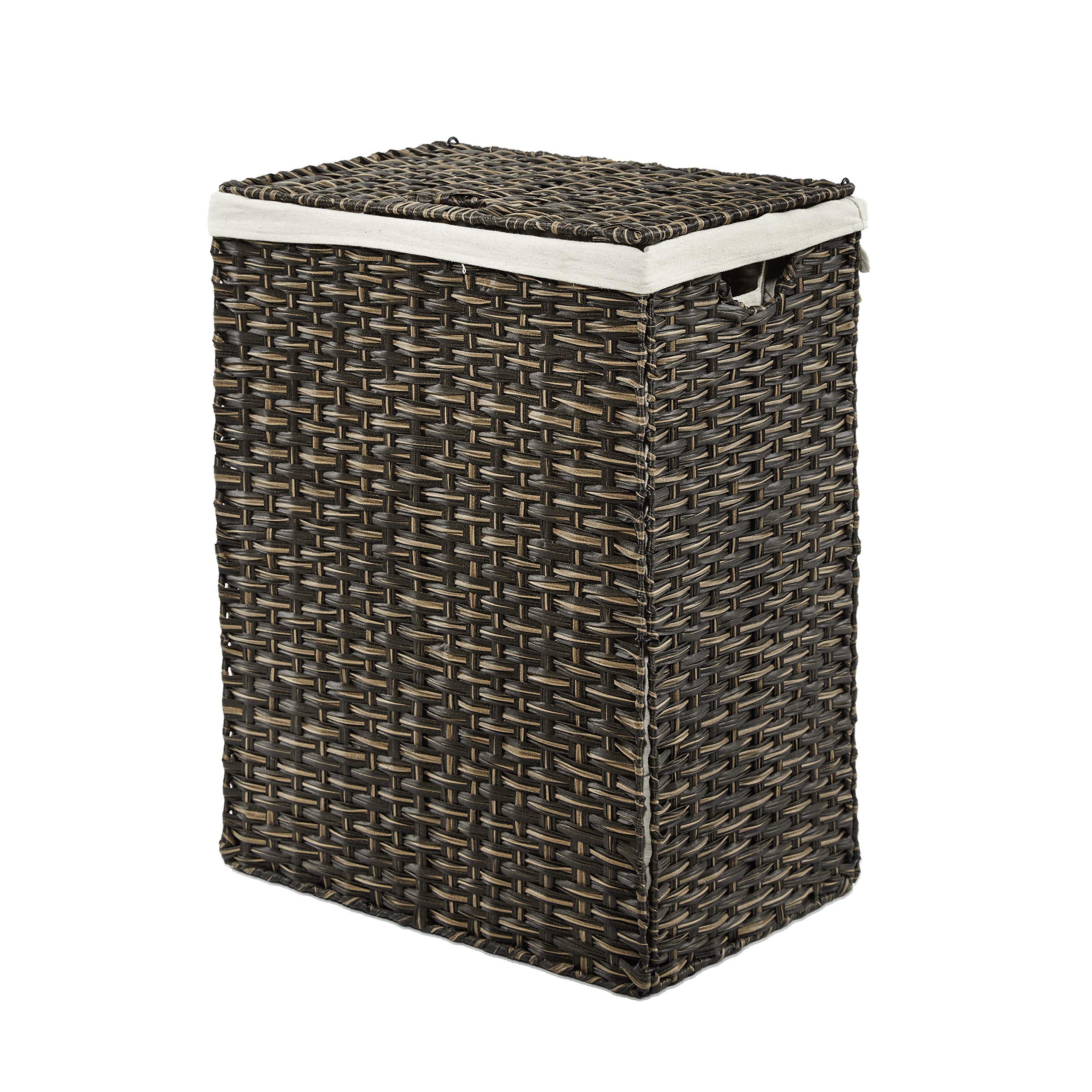 Seville Classics Handwoven Lidded Removable Washable Canvas Liner Portable Laundry Hamper Bin, Mocha Brown