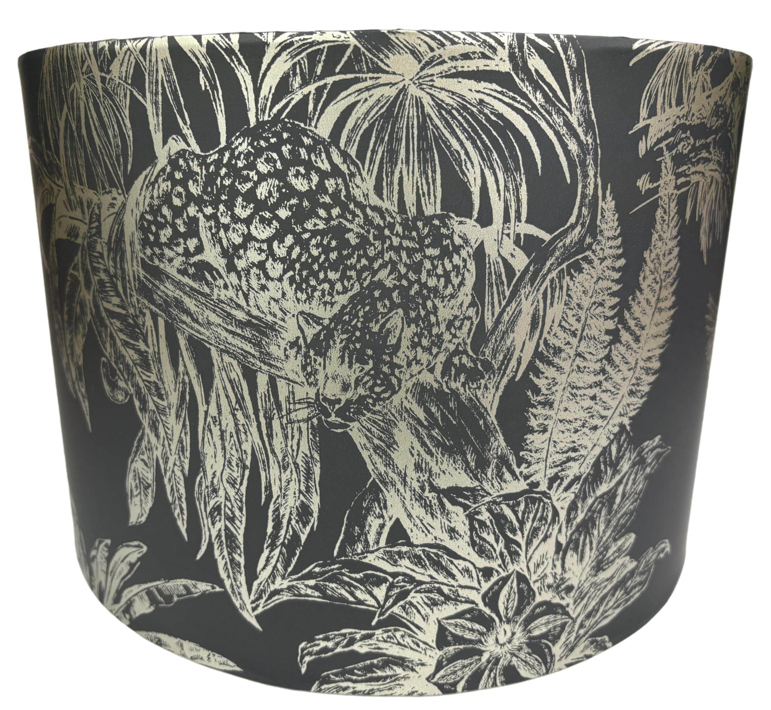 Lampshade Kings Charcoal Tropical Jungle Lampshade – Gold Animal Print Of Leopard, Parrot, And Toucan On Background With Leaves – Ceiling Or Table Lamp Shade
