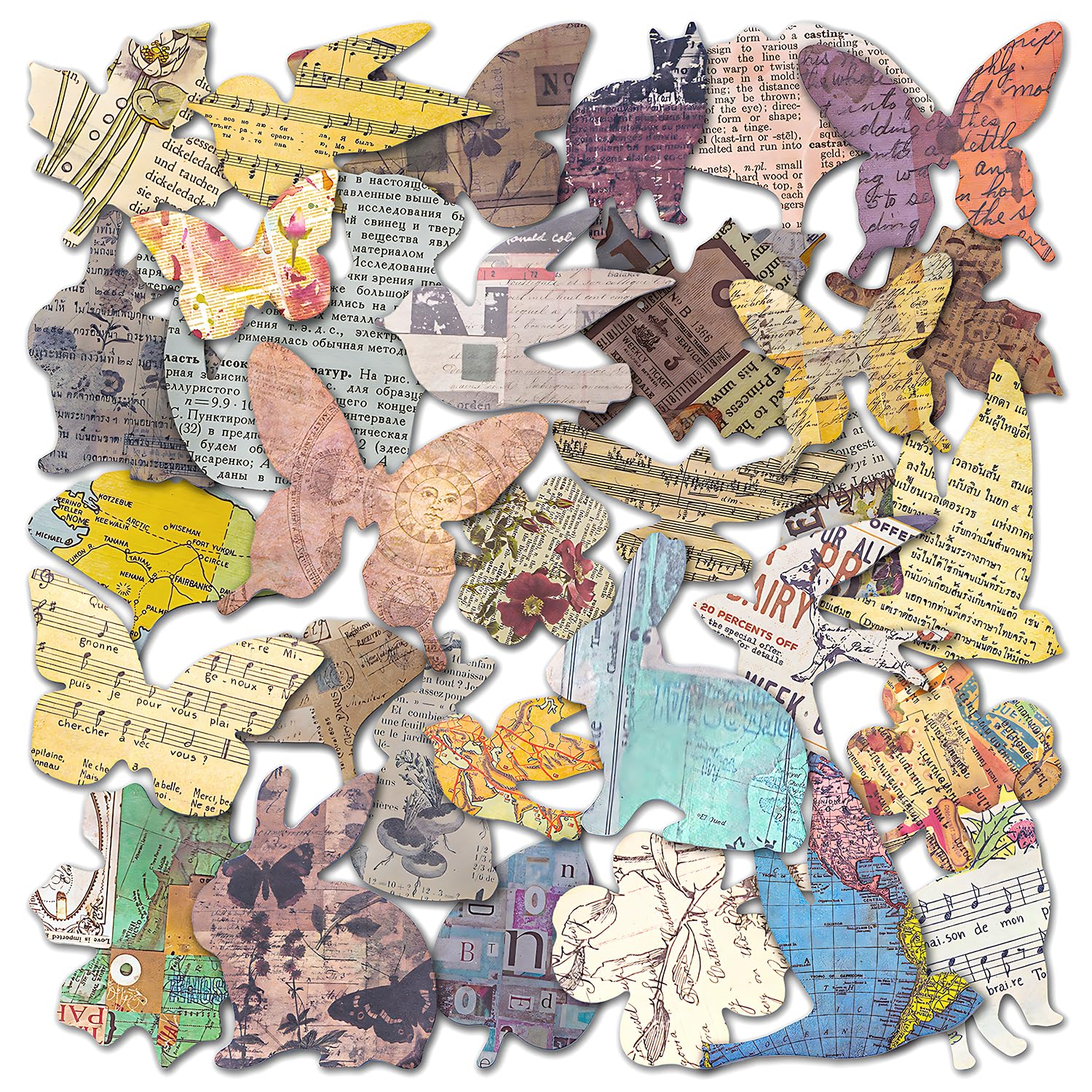 Mayplous Vintage Kraft Paper Scrapbook & Planner Stickers, 4 Packs Butterfly, Bird
