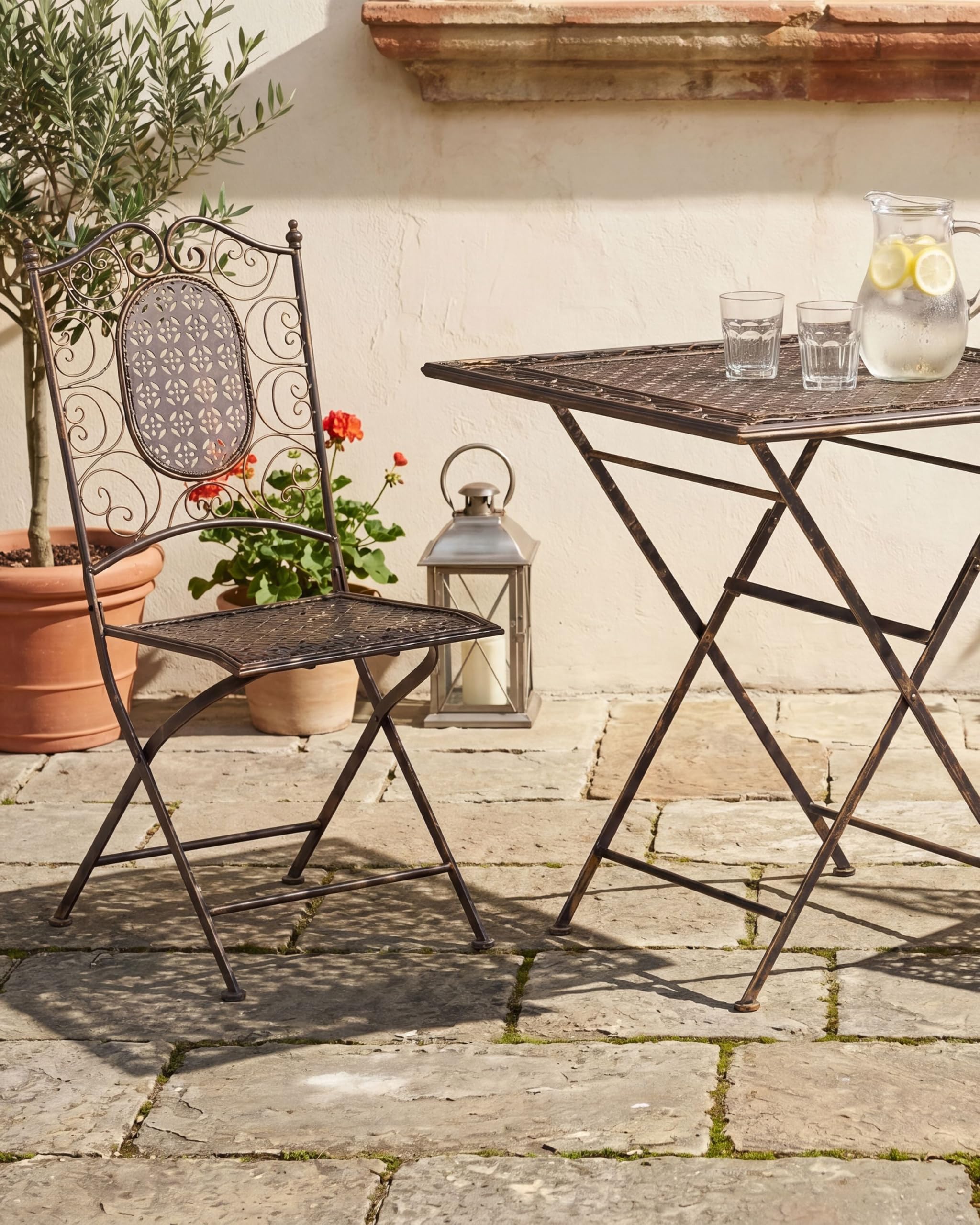 Beliani Gartenstuhl 2er Set Metall schwarz Antik-Optik klappbar romantischer Stil Borimo