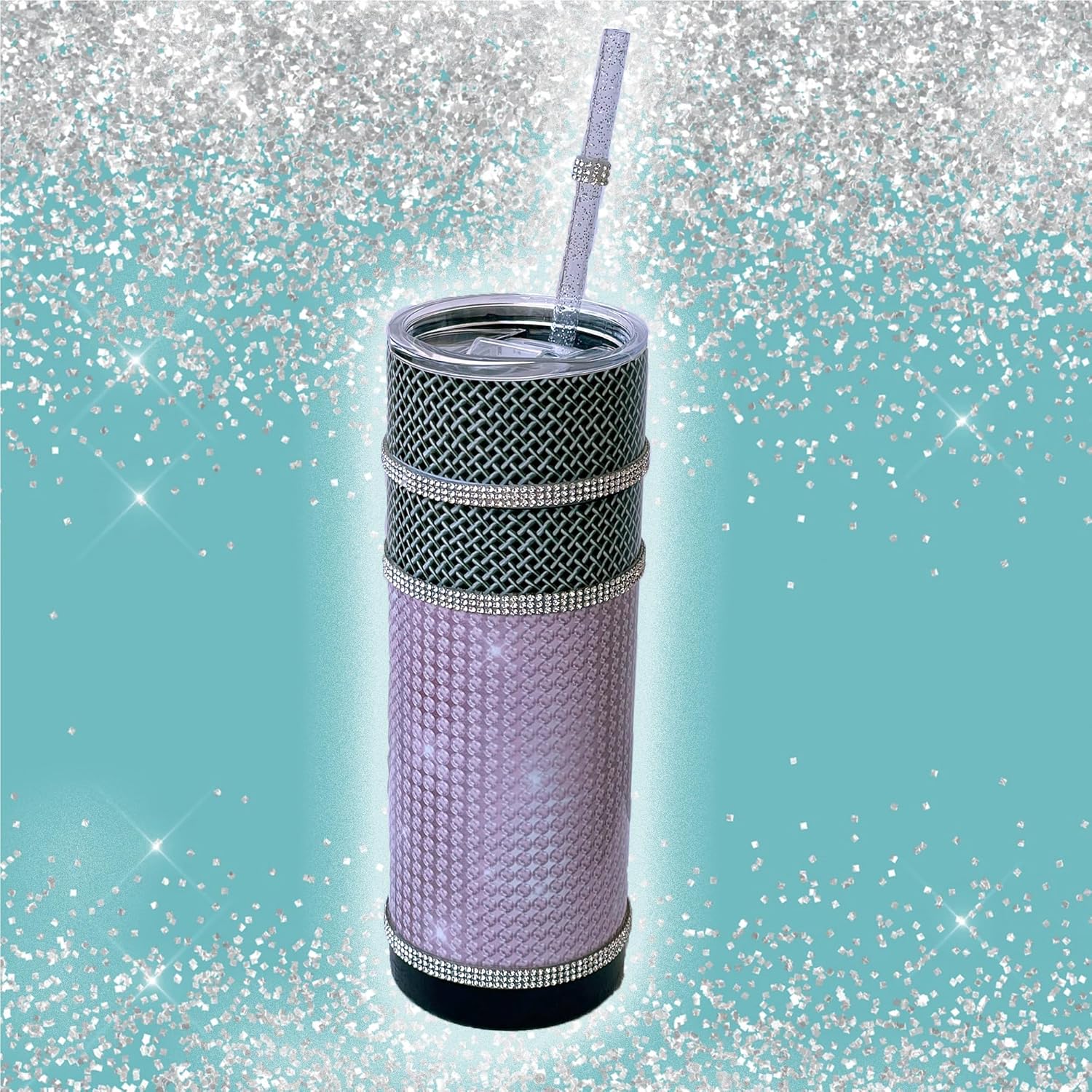 20 oz Insulated Stainless Steel Tumbler with Spill Proof Lid and Reusable Straw, Water Bottle Coffee Cups Travel Mug, Fashion Glam REAL (optional!) Bling Rhinestone Cup Mug Tumbler (Bling01)