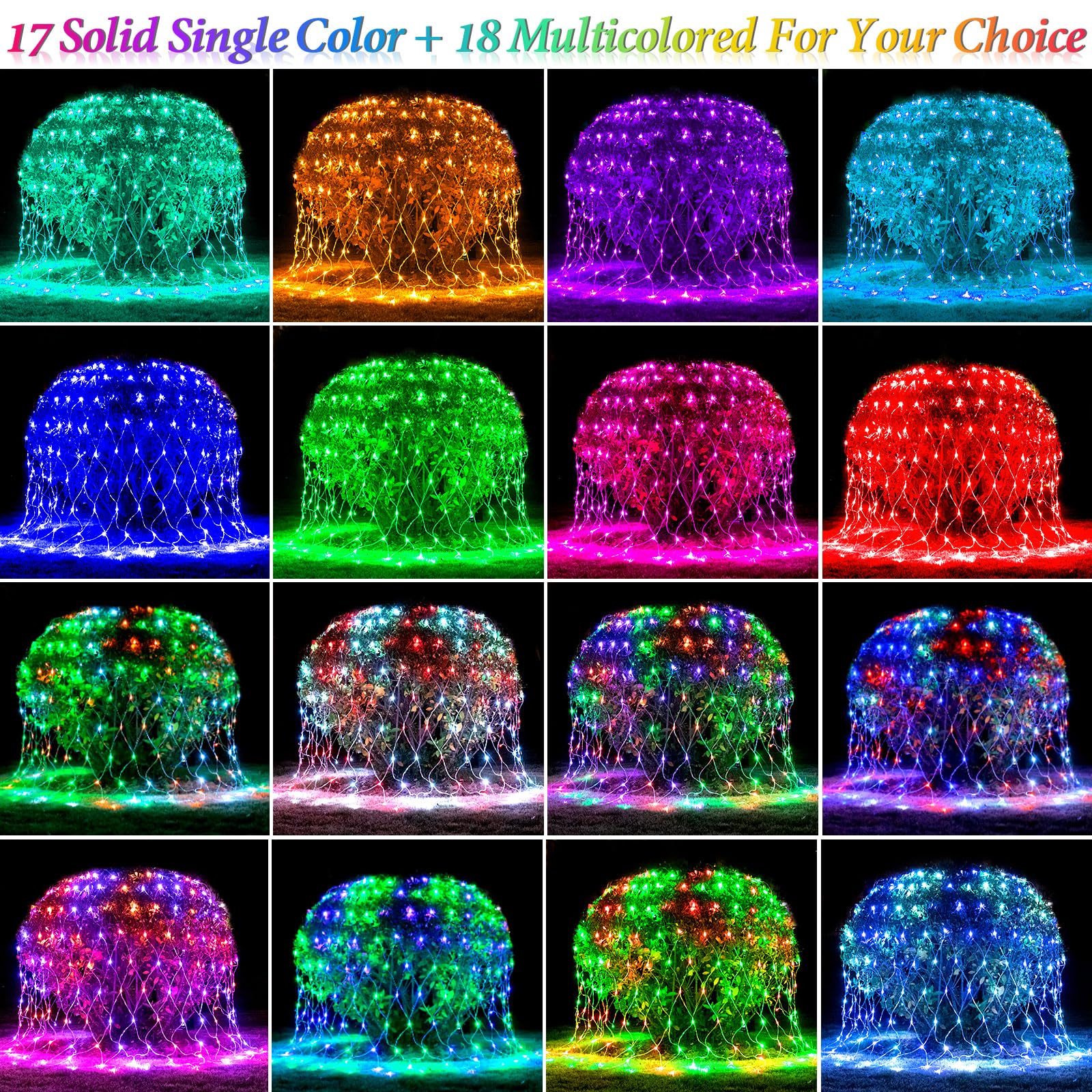 Lovelite 8ft x 8ft Net Lights Outdoor, 196LED 35 Colors Changing