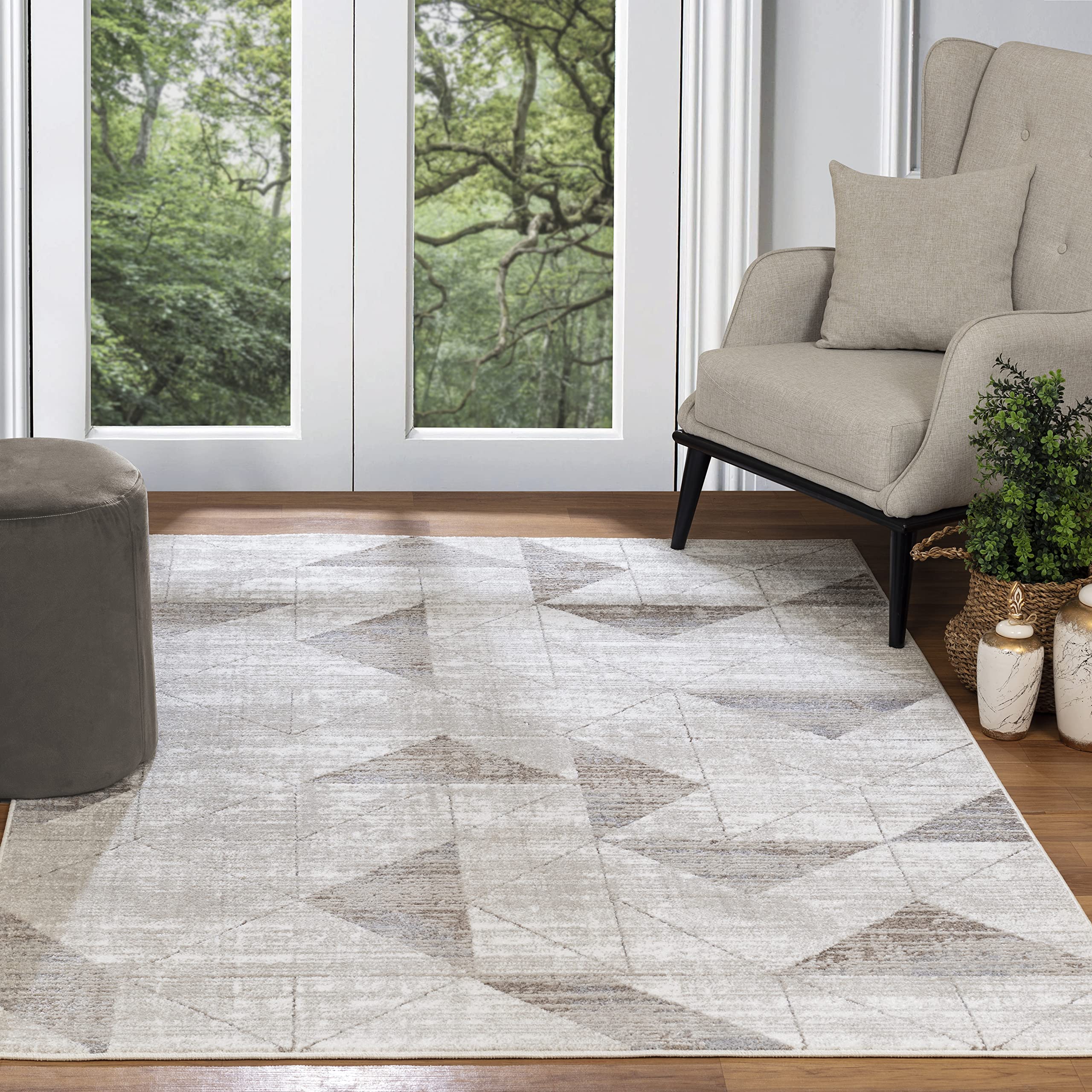Surya Livabliss Kiruna Tapis géométrique scandinave pour Salon, Salle à Manger, Cuisine – Neutre, à Motifs Abstraits, Style bohème, Facile d'entretien, 120 x 170 cm, Blanc et argenté