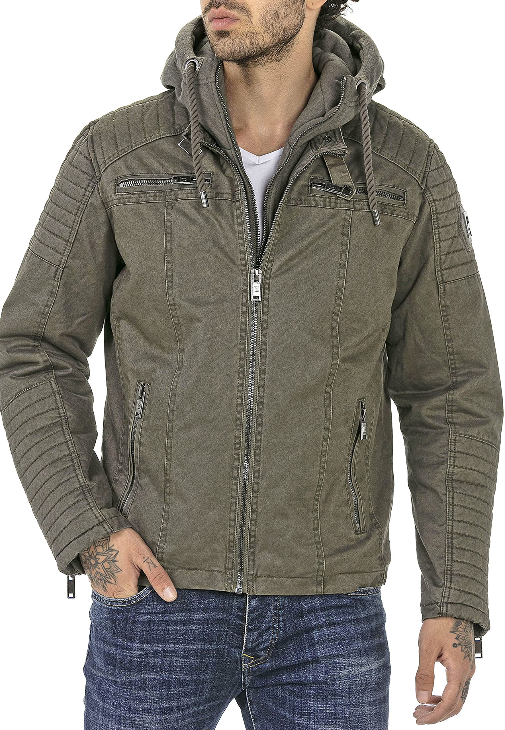 Redbridge Jacke für Herren Winterjacke Übergangsjacke mit Kapuze Gesteppt Biker-Jacke
