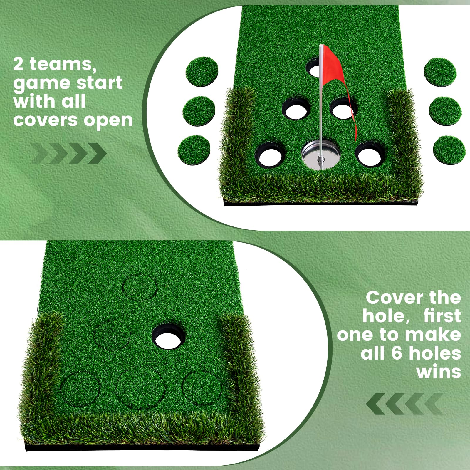 Golf Putting Game Set Putting Green Indoor Outdoor Putting Mat with 2 Putters 2 Balls 2 Cups & Flags Backyard Party Office Golf Game for Young Adults Fathers & Golfers