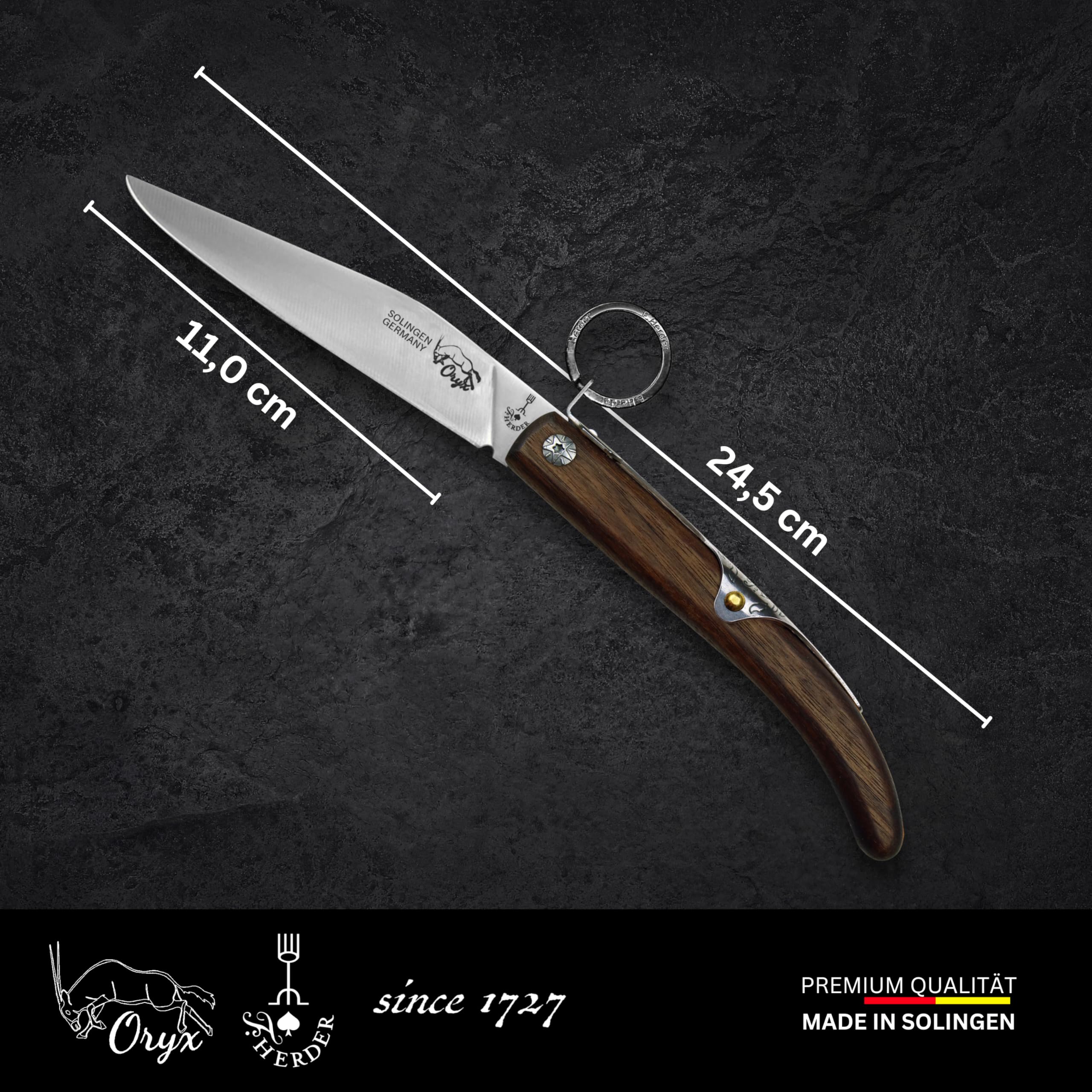 Original Oryx Taschenmesser/Steakmesser, Ring-lock Forkbrand aus Solingen - Walnuss, Premium, 11 cm Klingenlänge, einklappbar