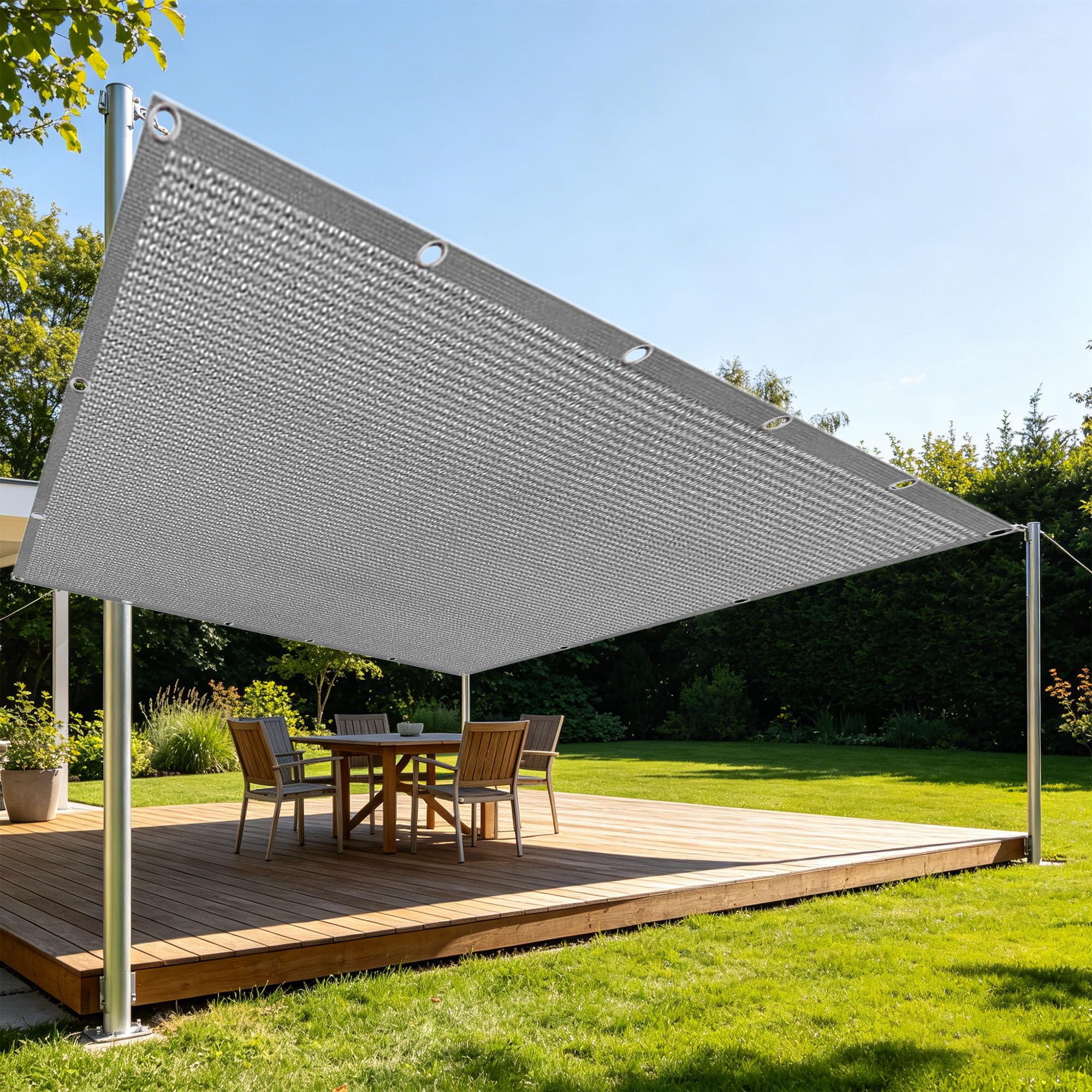 Voile ombrage 7x10m gris clair : filet d'ombrage rectangulaire grand format