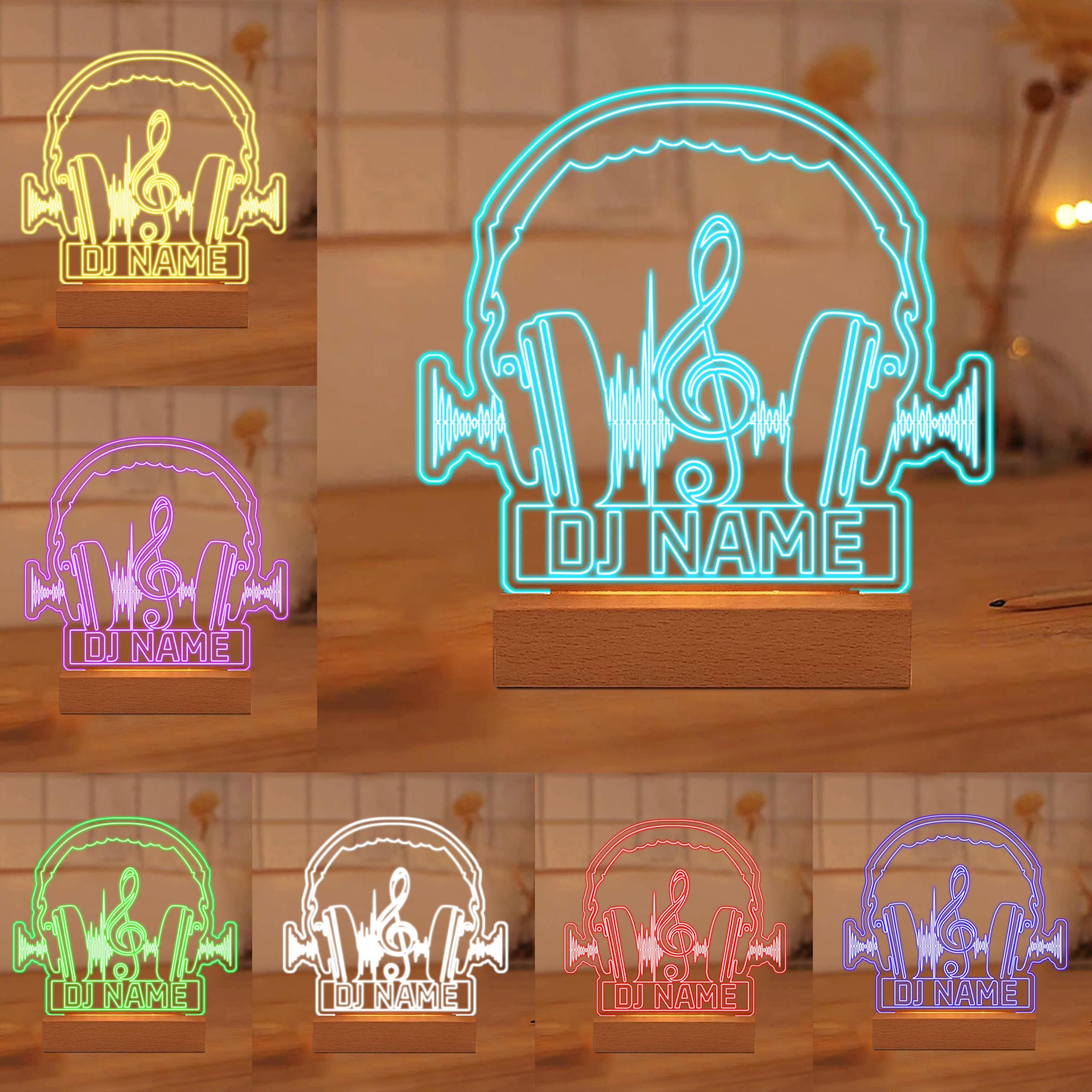 Custom Name 3D Microphone and Headphone Lamp Personalized Acrylic Night Light Unique Musician Gift Music Lover's Custom 3D LED Lamp Musical Decor Multicolor LED Earphone Night Light for DJ Music Lover