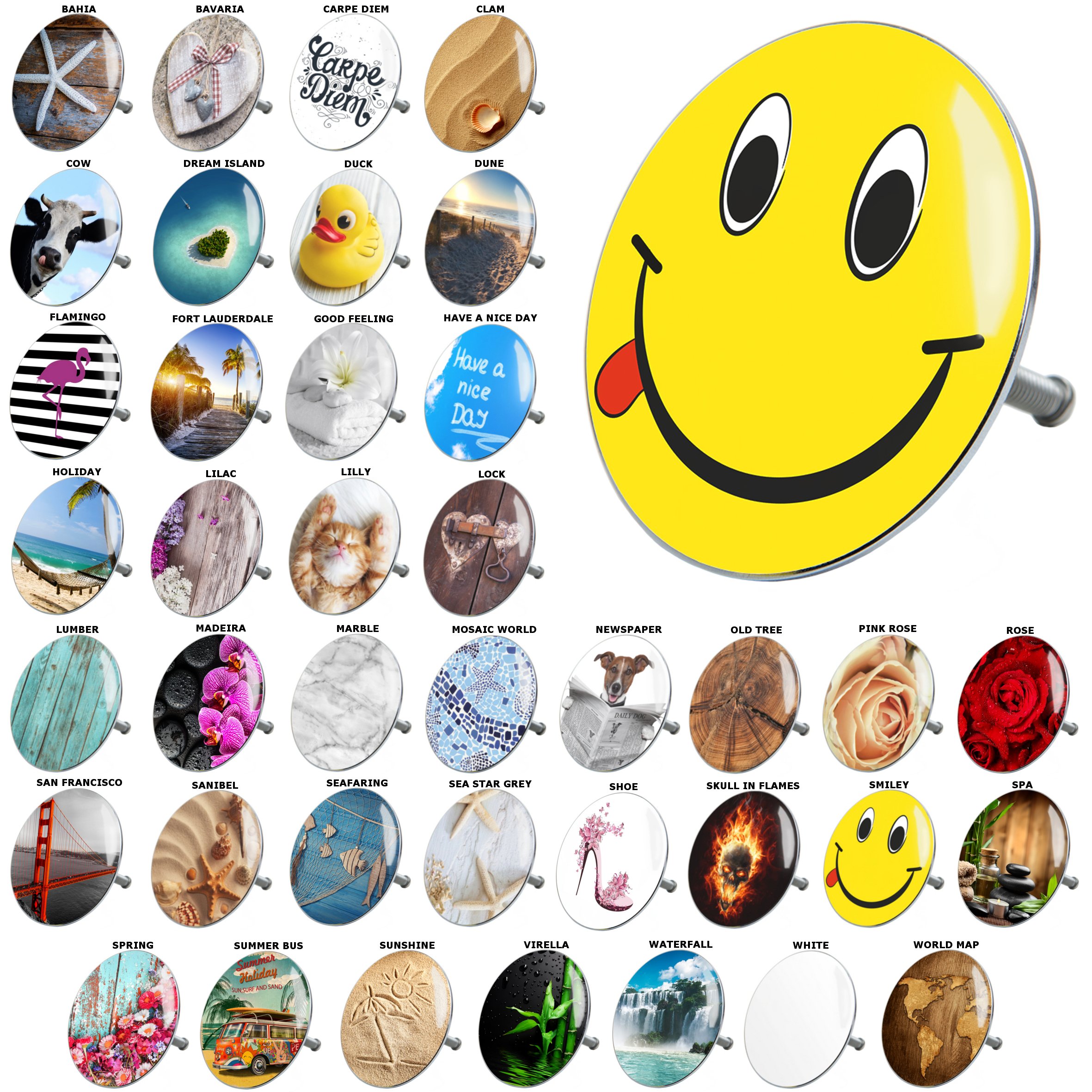 Bathtub Plug | Wide Choice of Colorful Bathtub Plugs | Easy to Insert Into the Bathtub (Smiley)