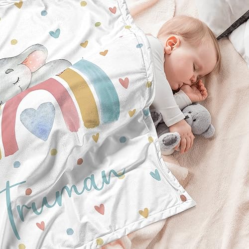 Miniatura 5 de Manta de bebé personalizada para niños, manta de bebé personalizada con nombre súper suave para niños, manta de elefante personalizada para niños
