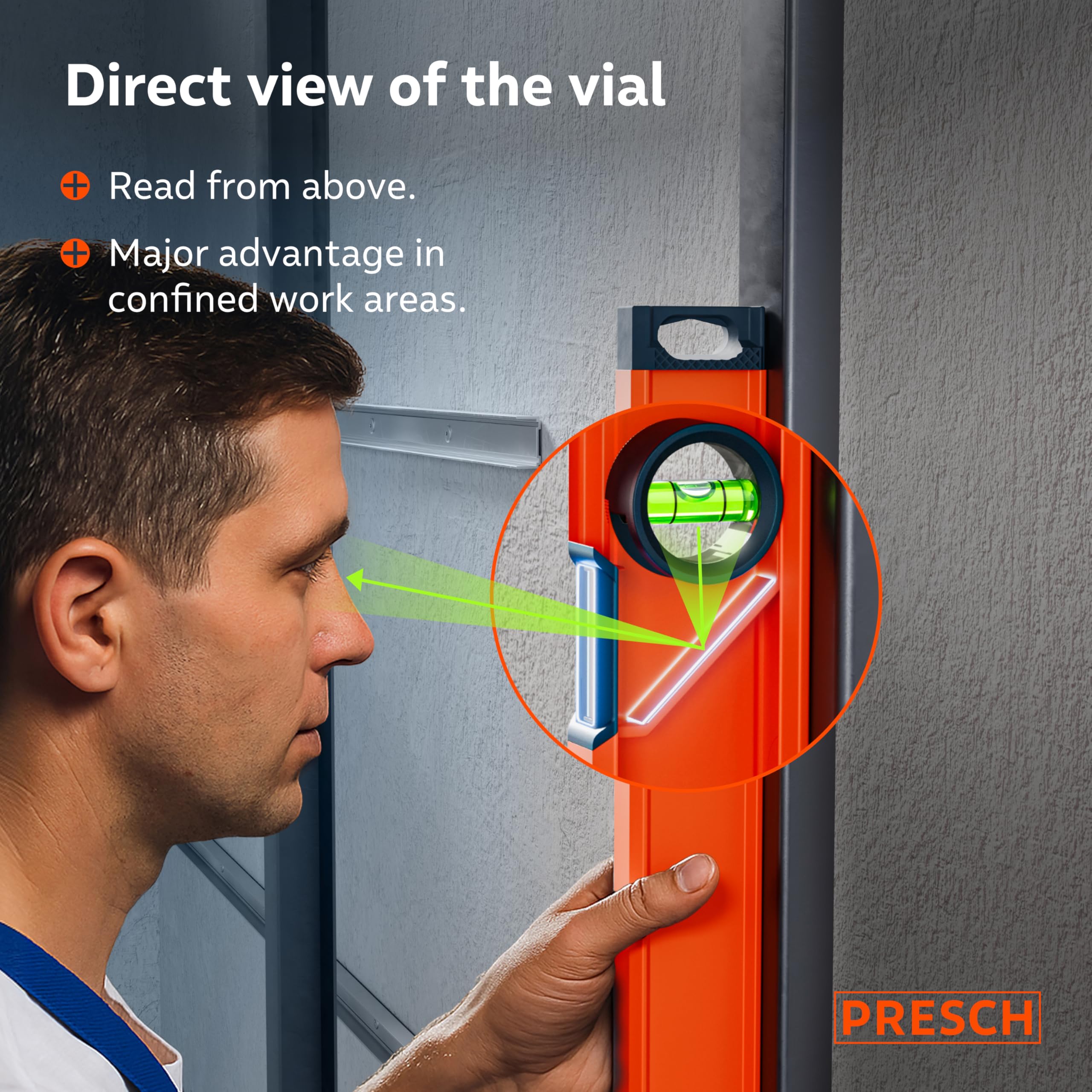 Presch Spirit Level 100cm, Shatterproof Vial with 2% Gradient, Vertical Viewing Window, Innovative Anti-Slip end caps - Image 4